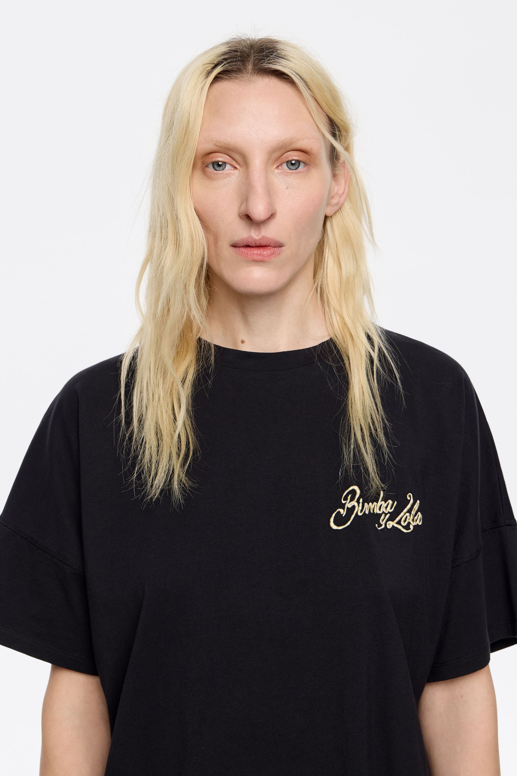 Black embroidered logo boxy T-shirt
