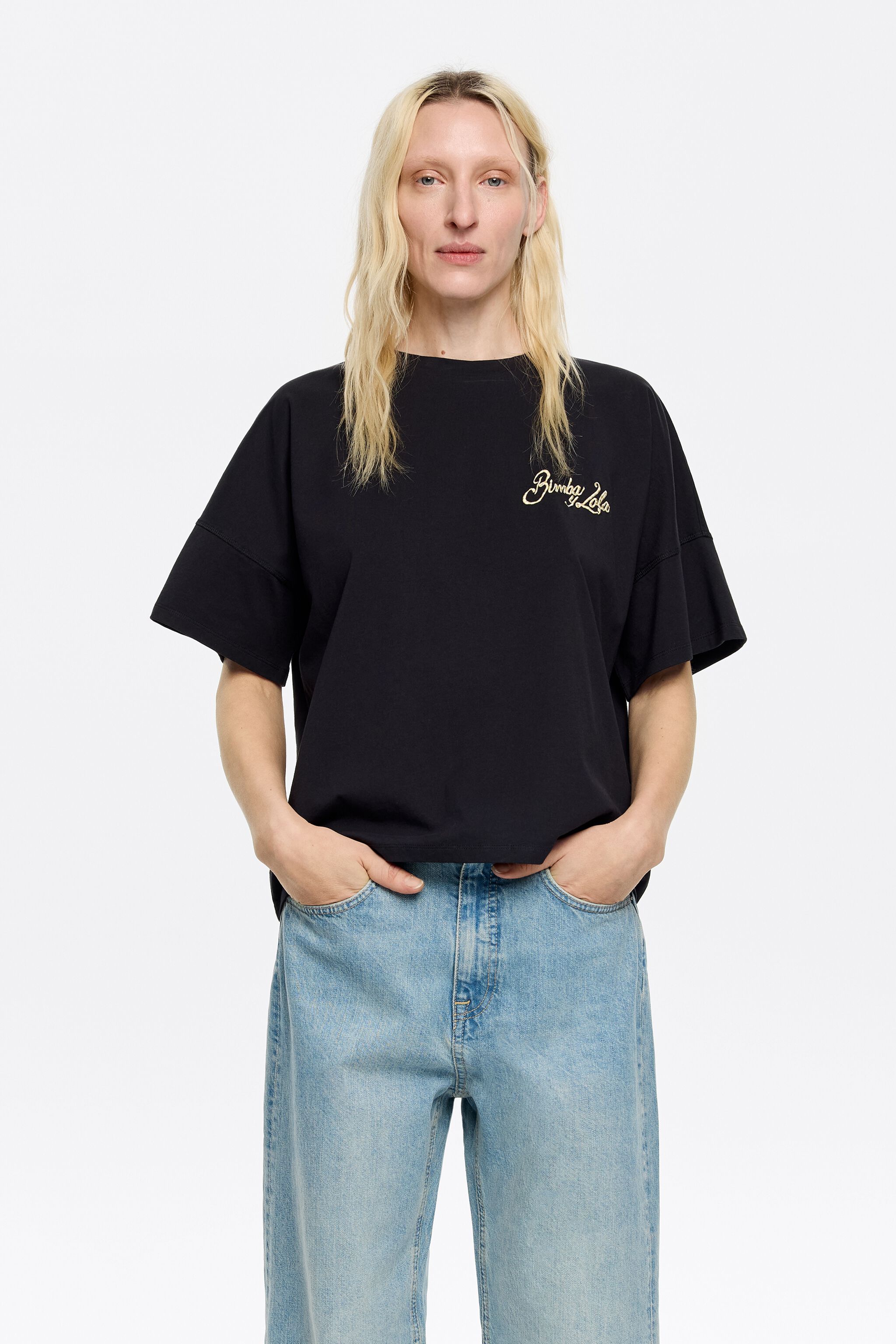Black embroidered logo boxy T-shirt