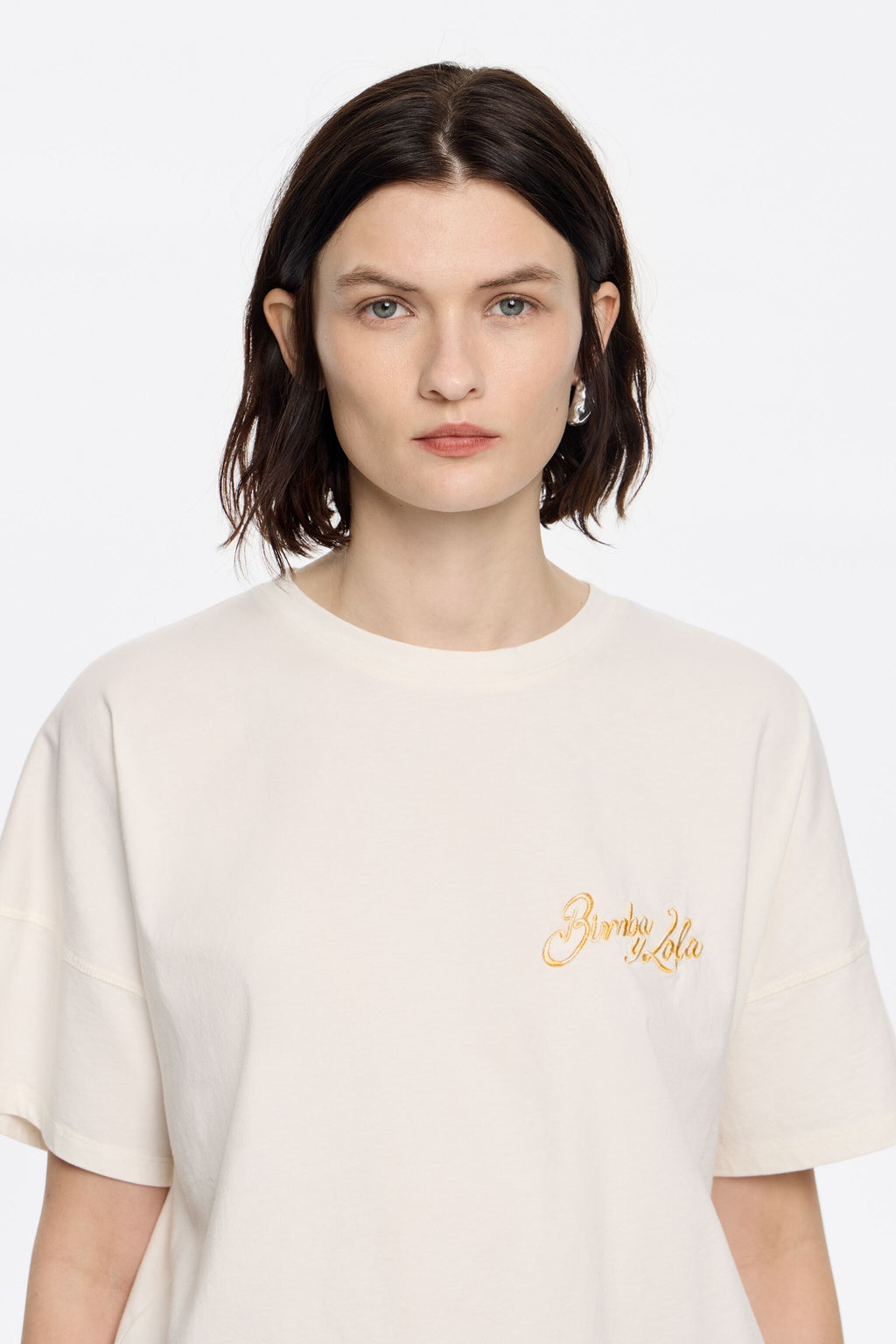 Ivory embroidered logo boxy T-shirt