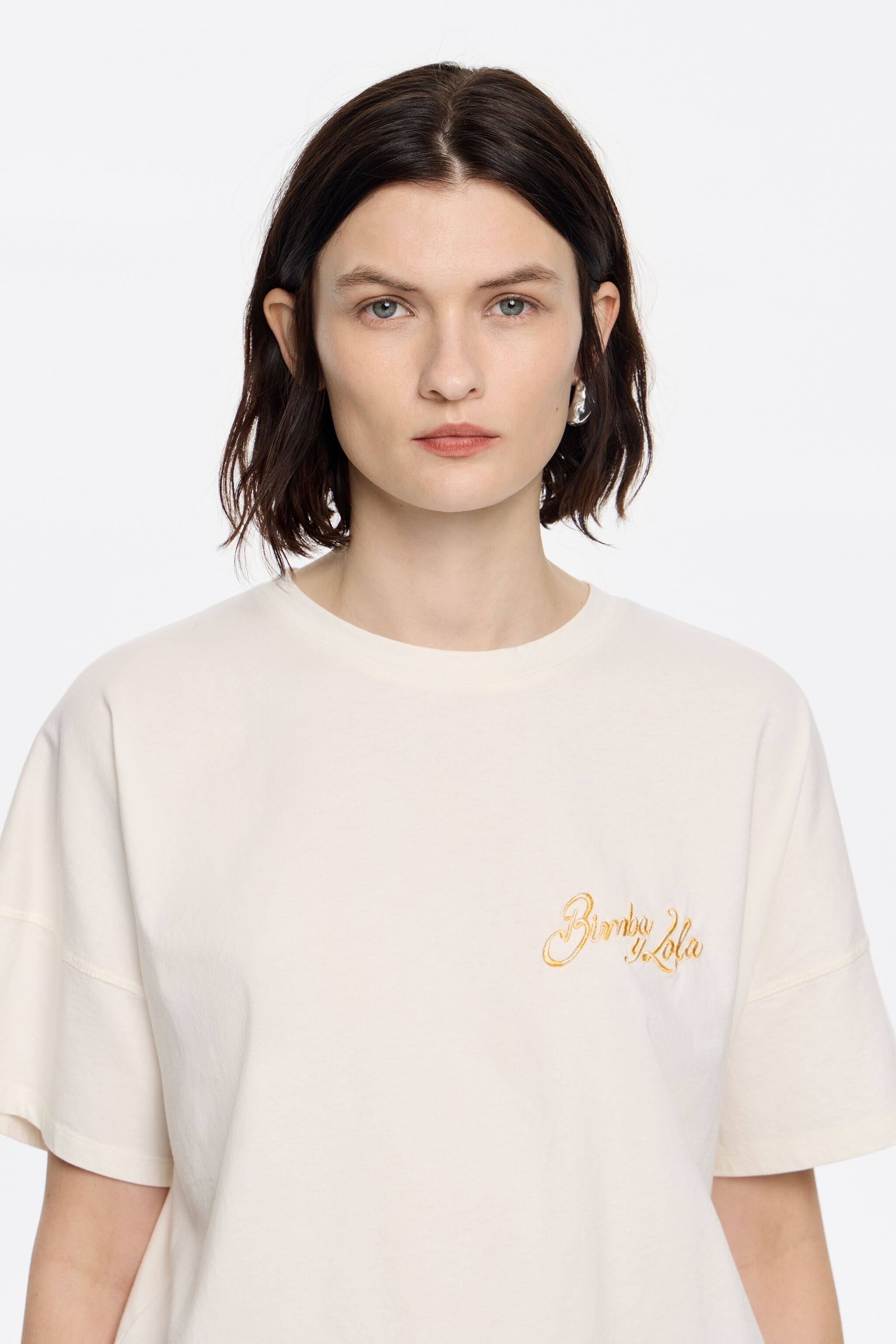 Ivory embroidered logo boxy T-shirt