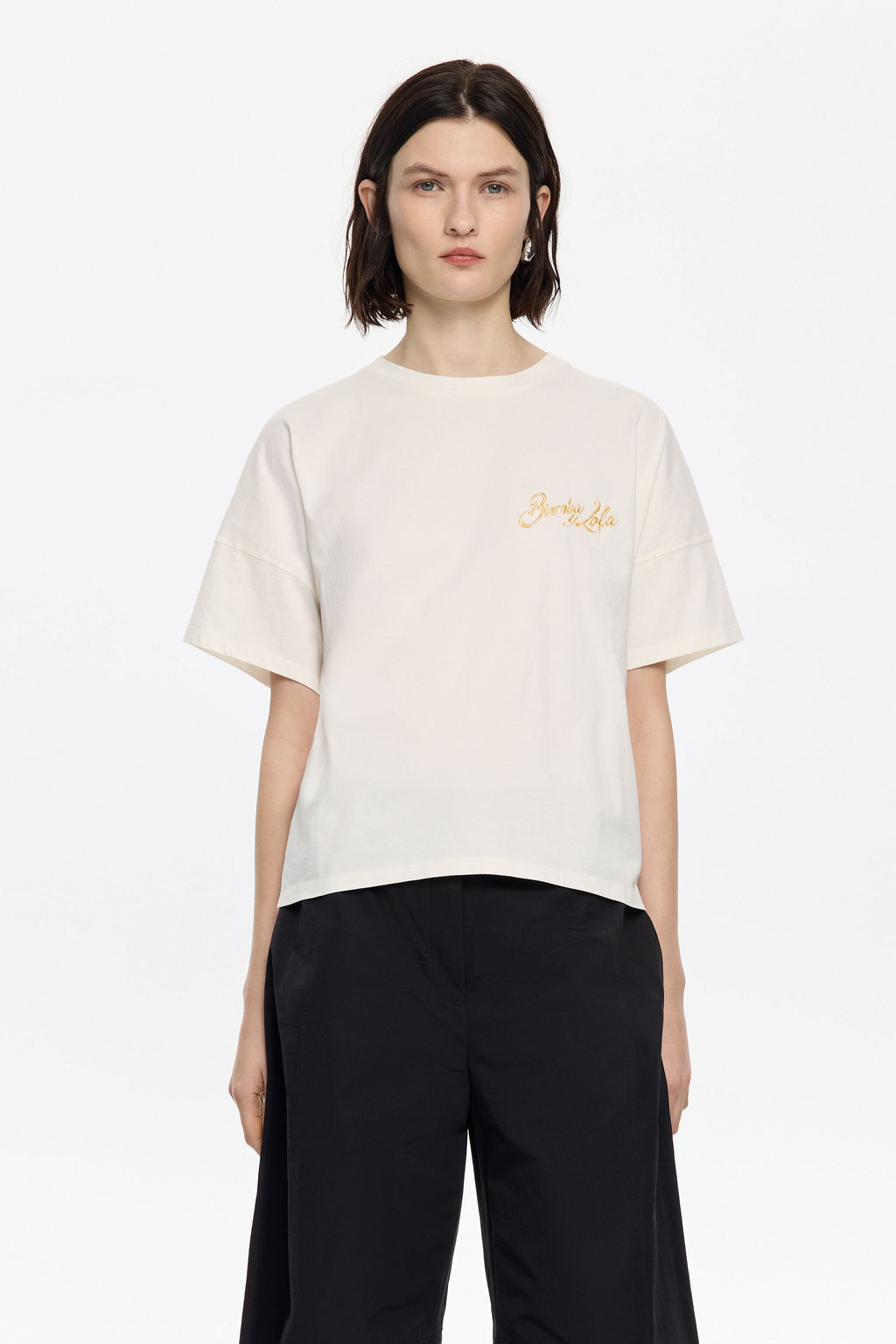 Ivory embroidered logo boxy T-shirt