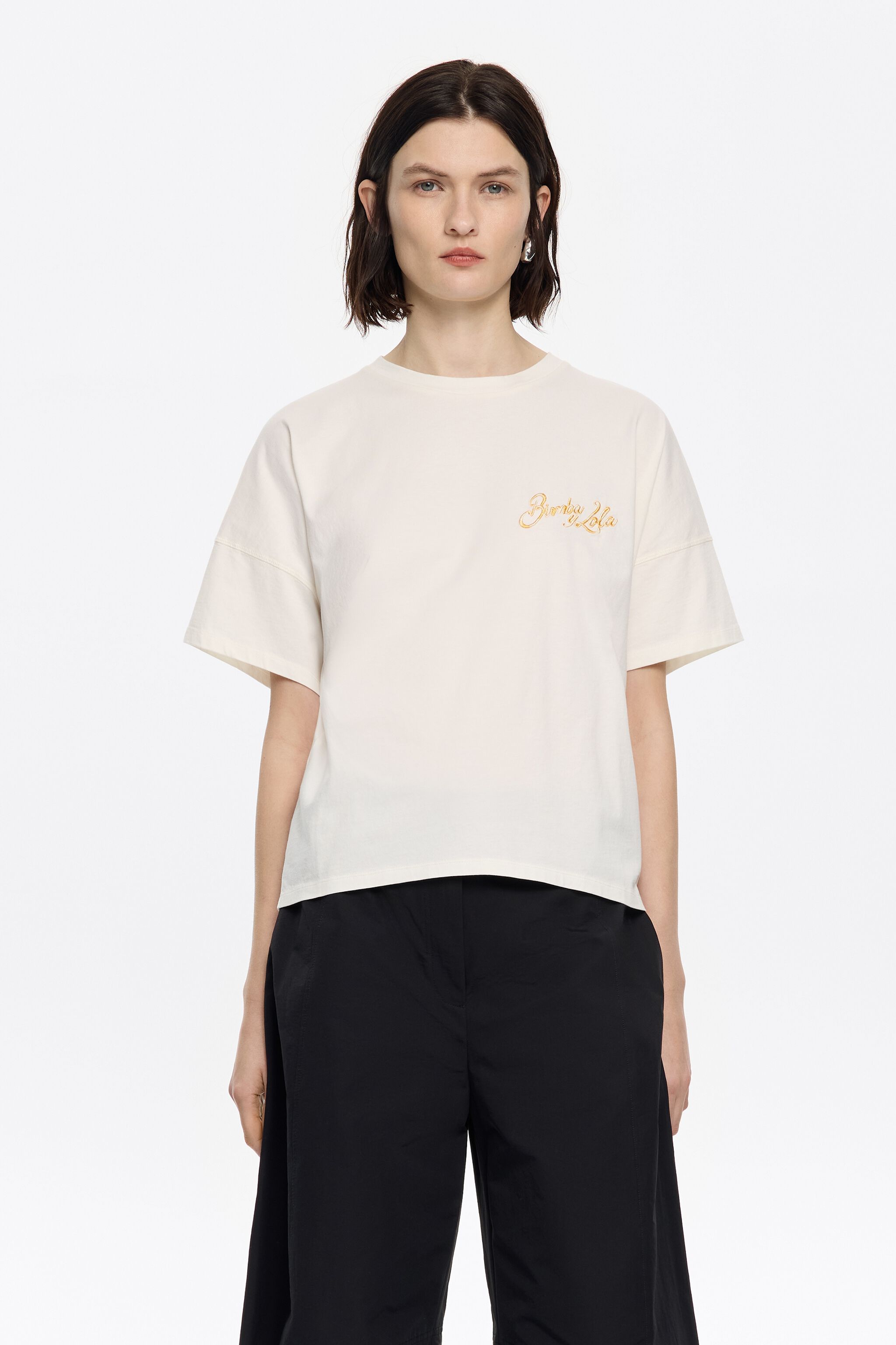 Ivory embroidered logo boxy T-shirt