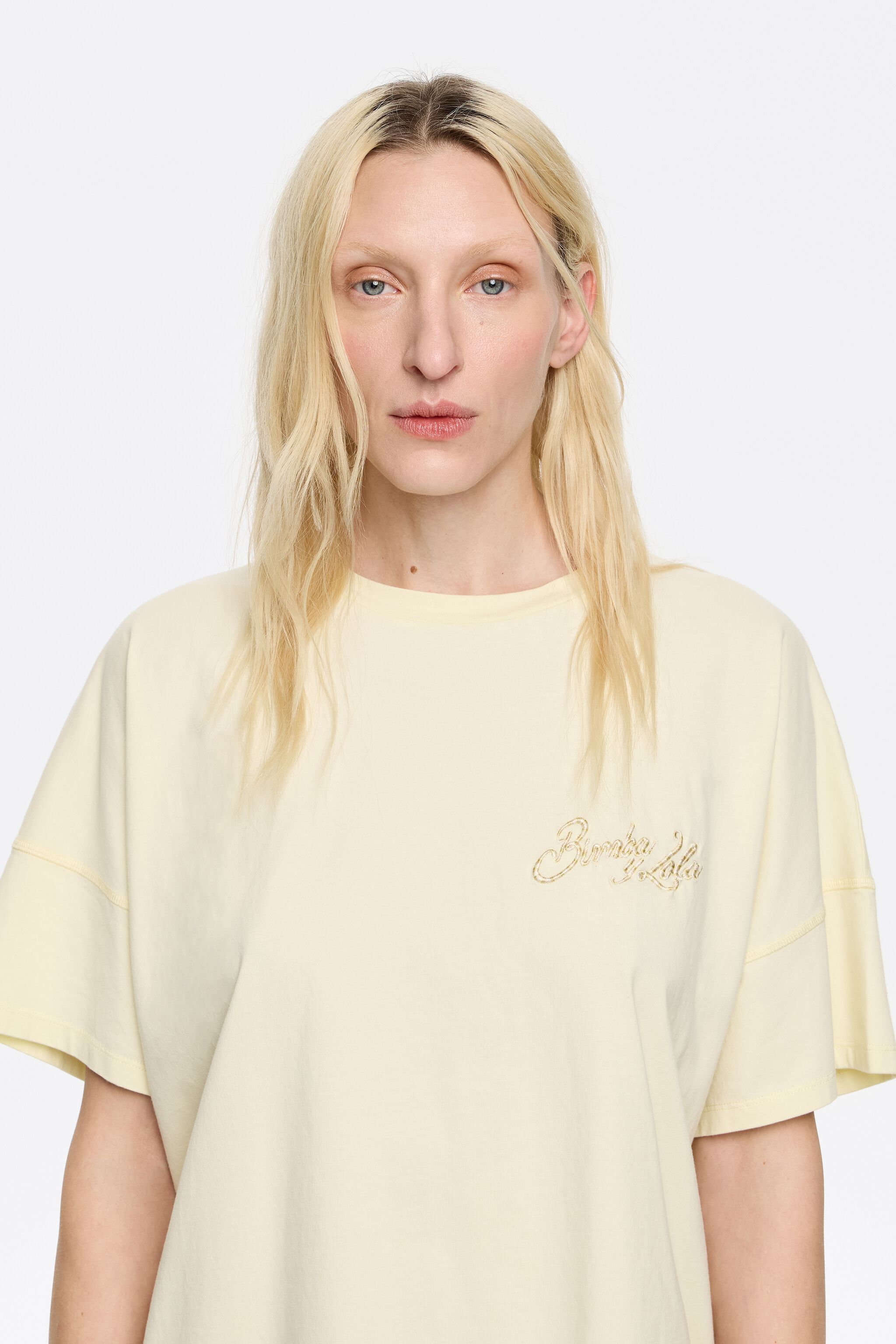 Yellow embroidered logo boxy T-shirt