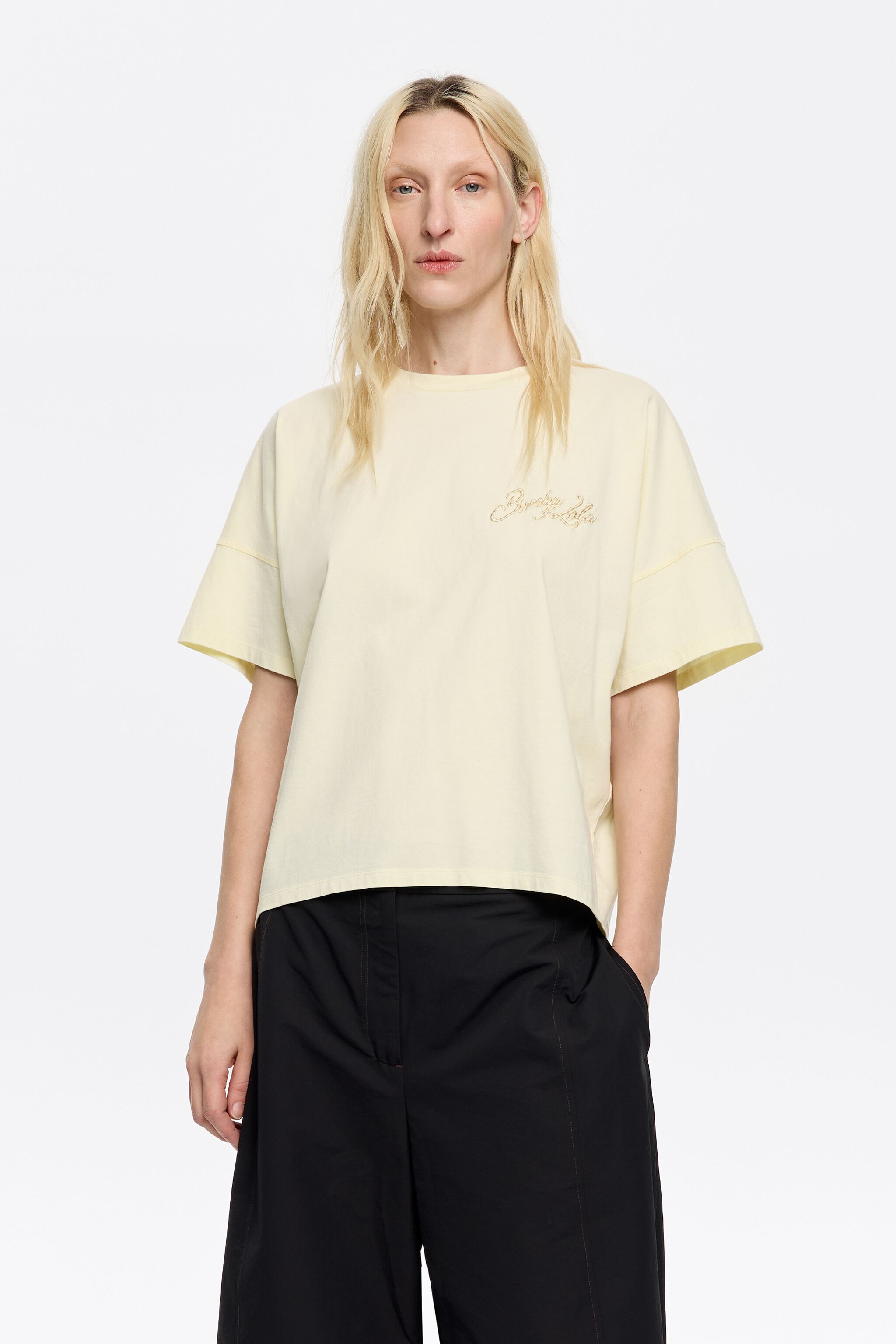 Yellow embroidered logo boxy T-shirt