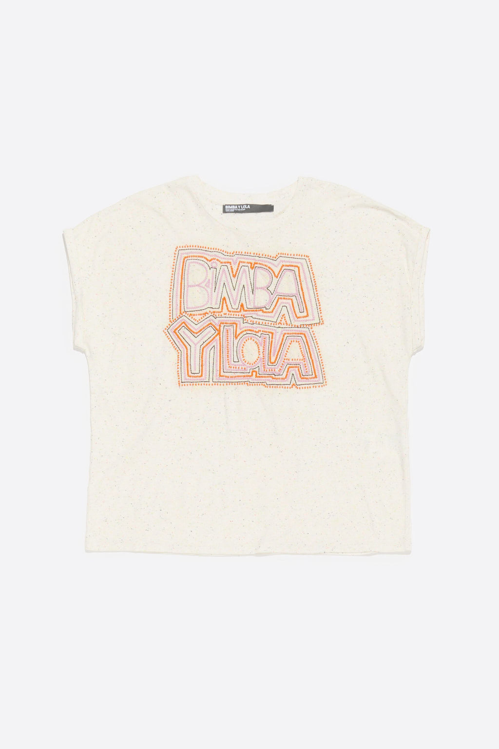 White embroidered and beaded logo T-shirt