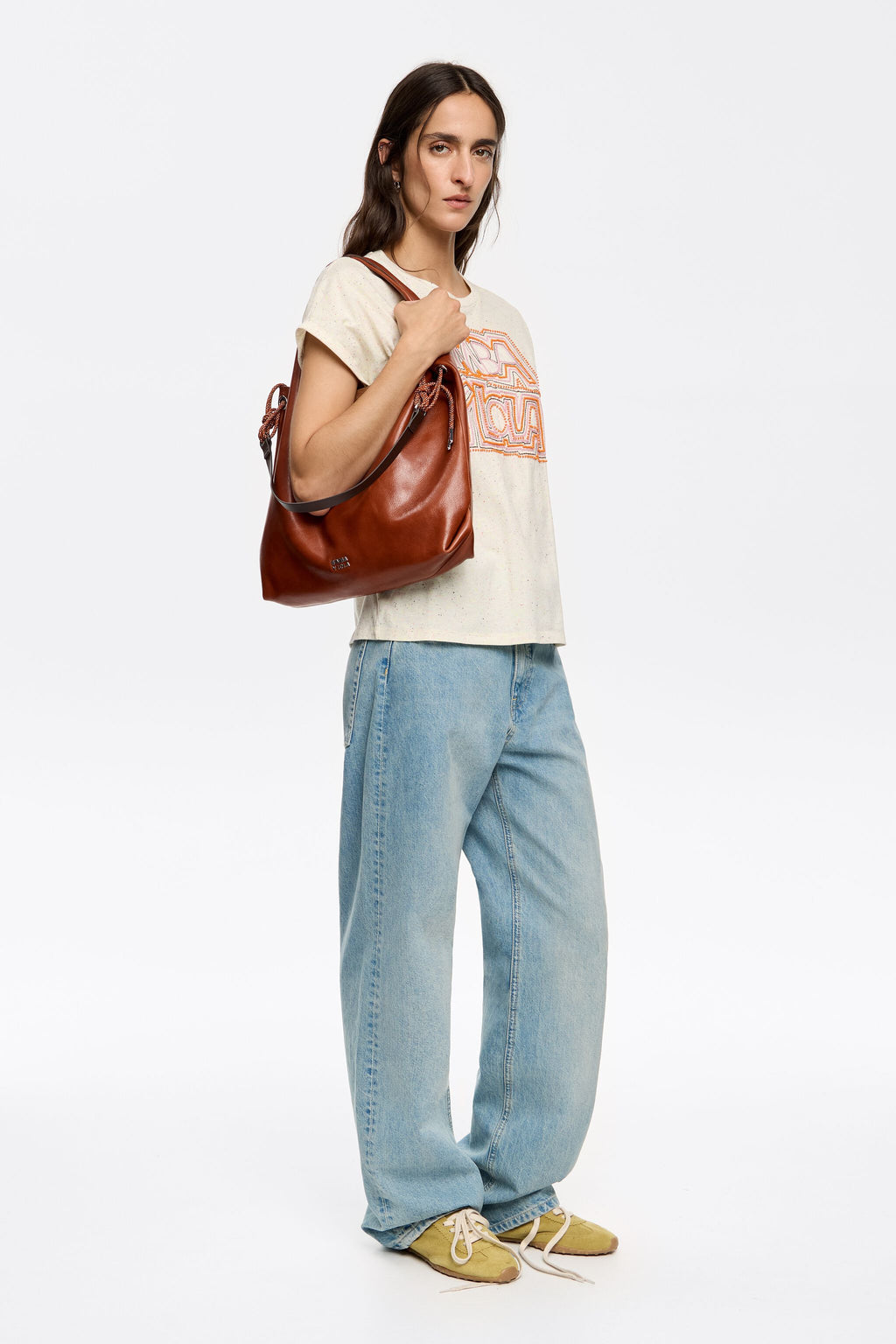 White embroidered and beaded logo T-shirt