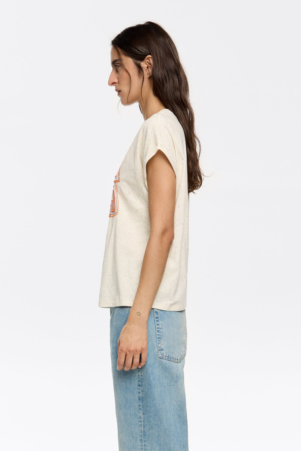 White embroidered and beaded logo T-shirt