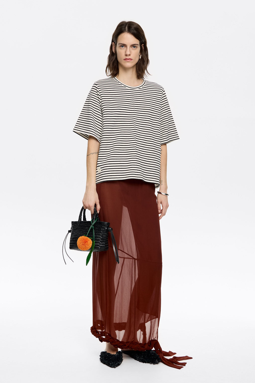 Striped ponte di roma straight T-shirt