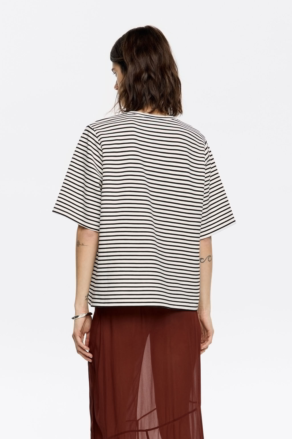 Striped ponte di roma straight T-shirt