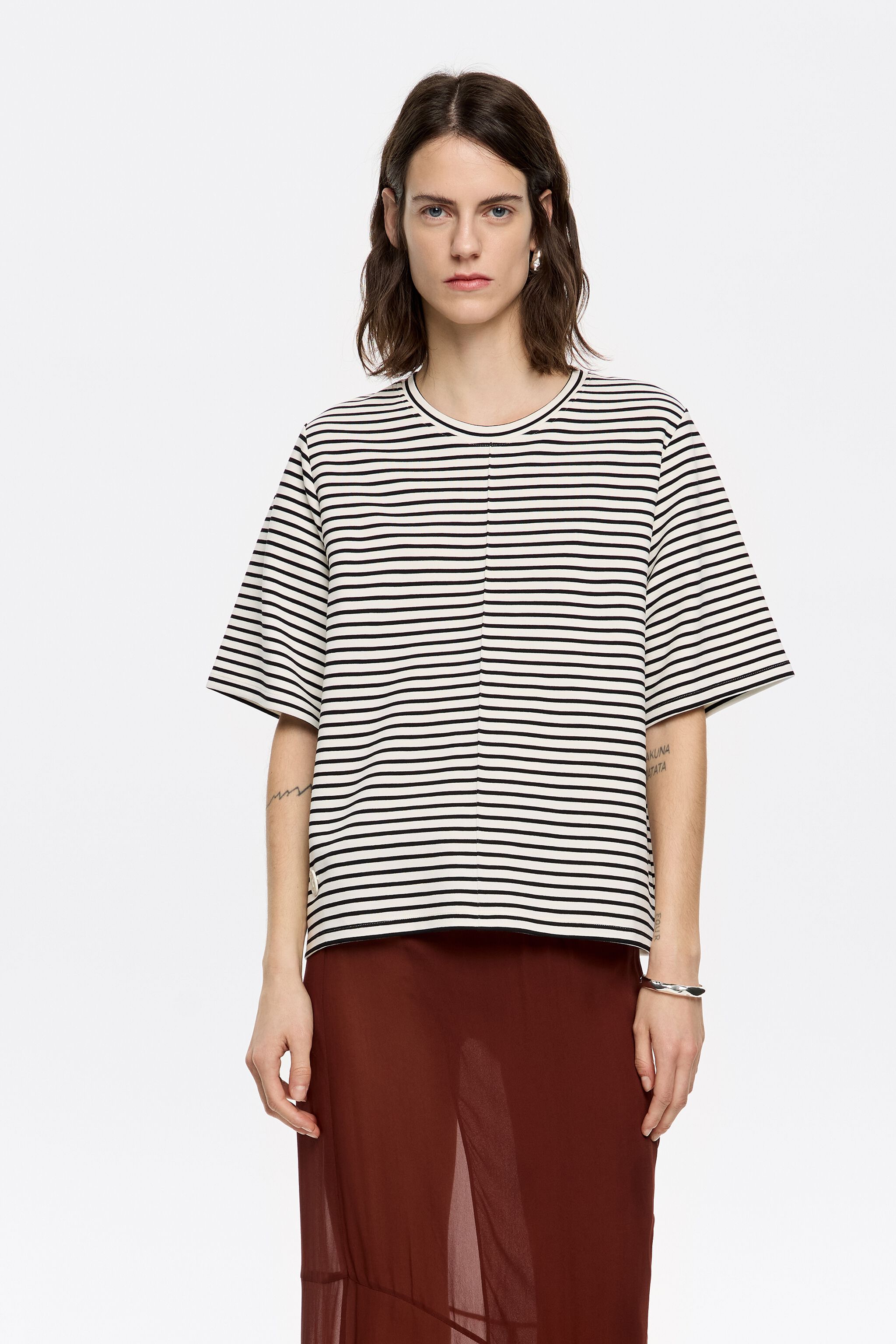 Striped ponte di roma straight T-shirt