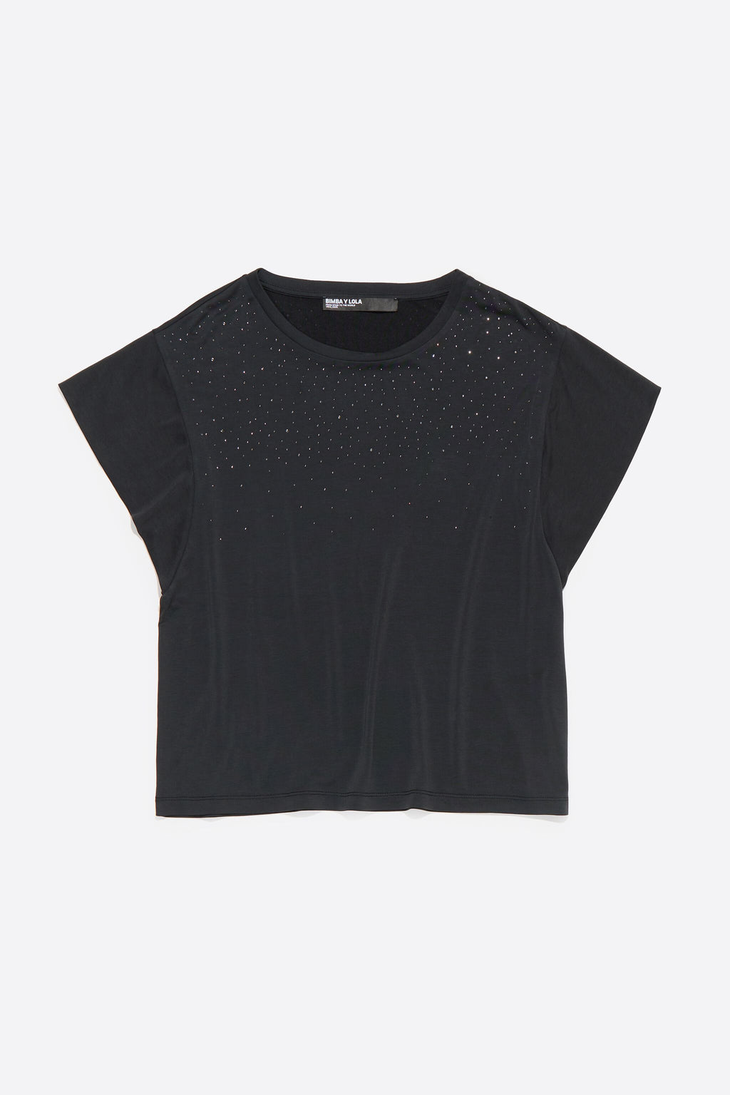 Black rhinestones fluid T-shirt