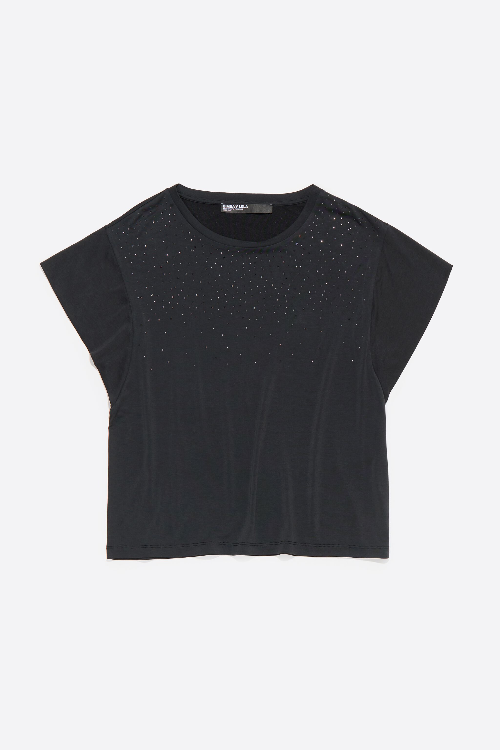 Black rhinestones fluid T-shirt