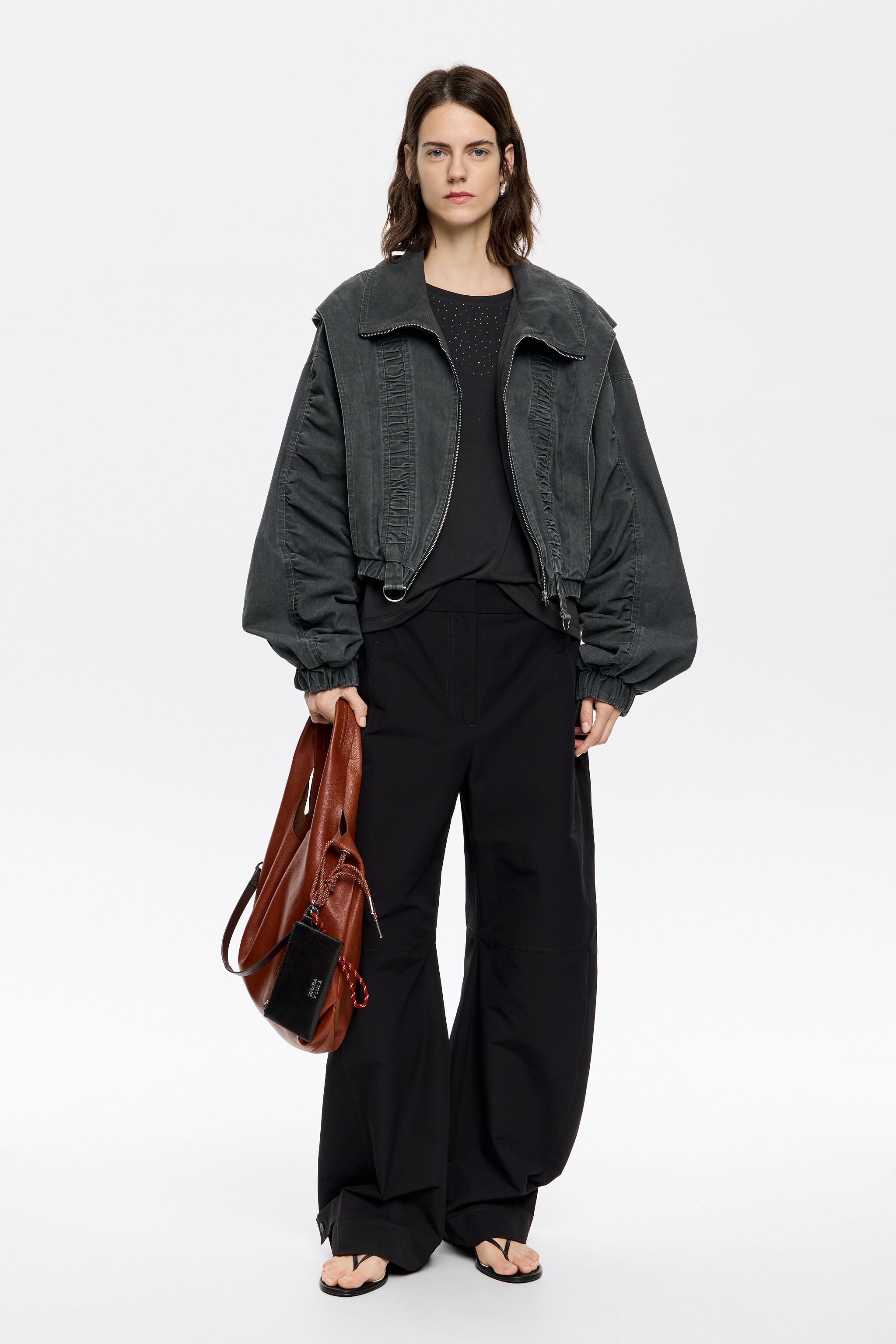 Black rhinestones fluid T-shirt