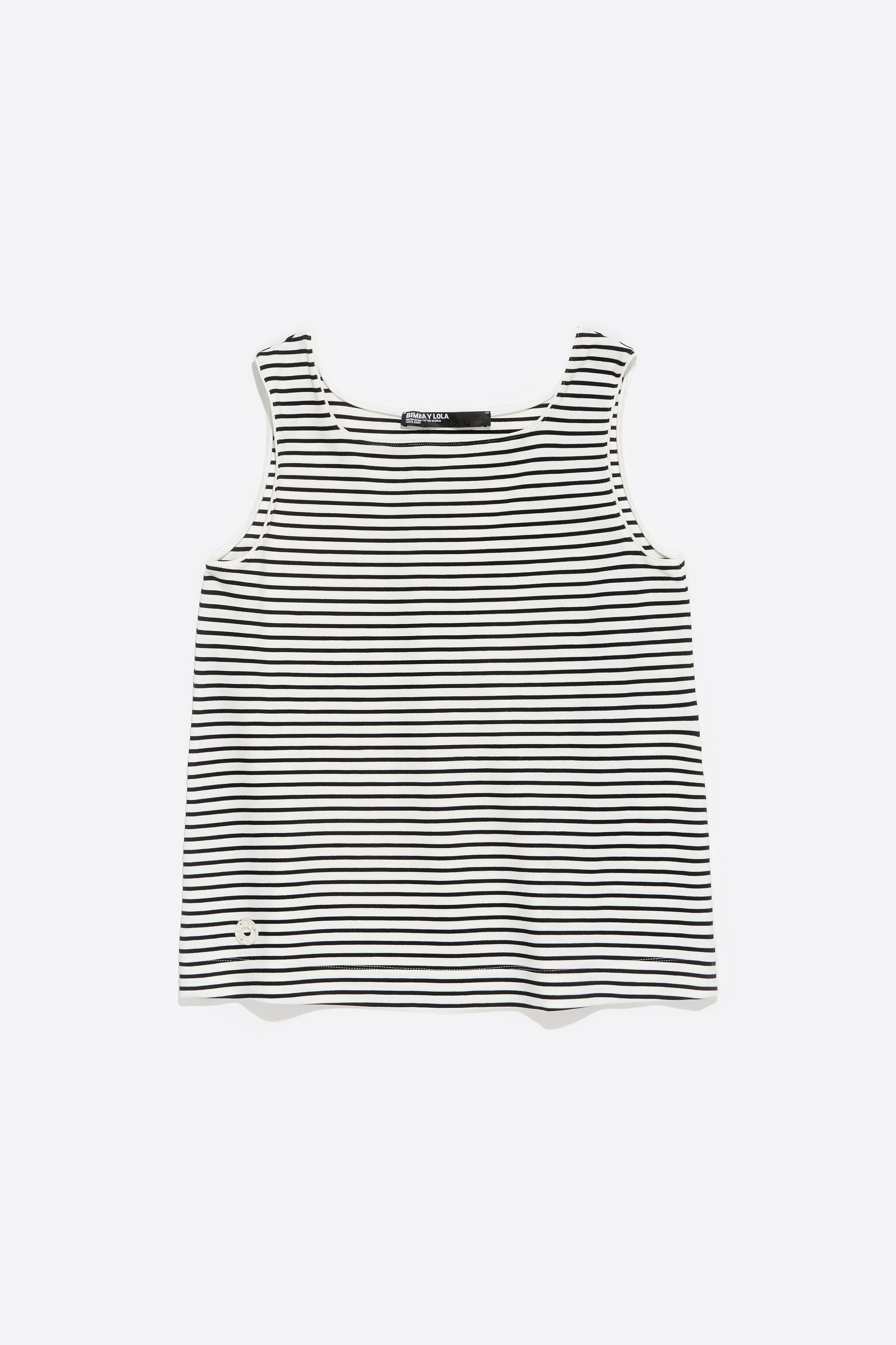 Black striped ponte di roma sleeveless T-shirt