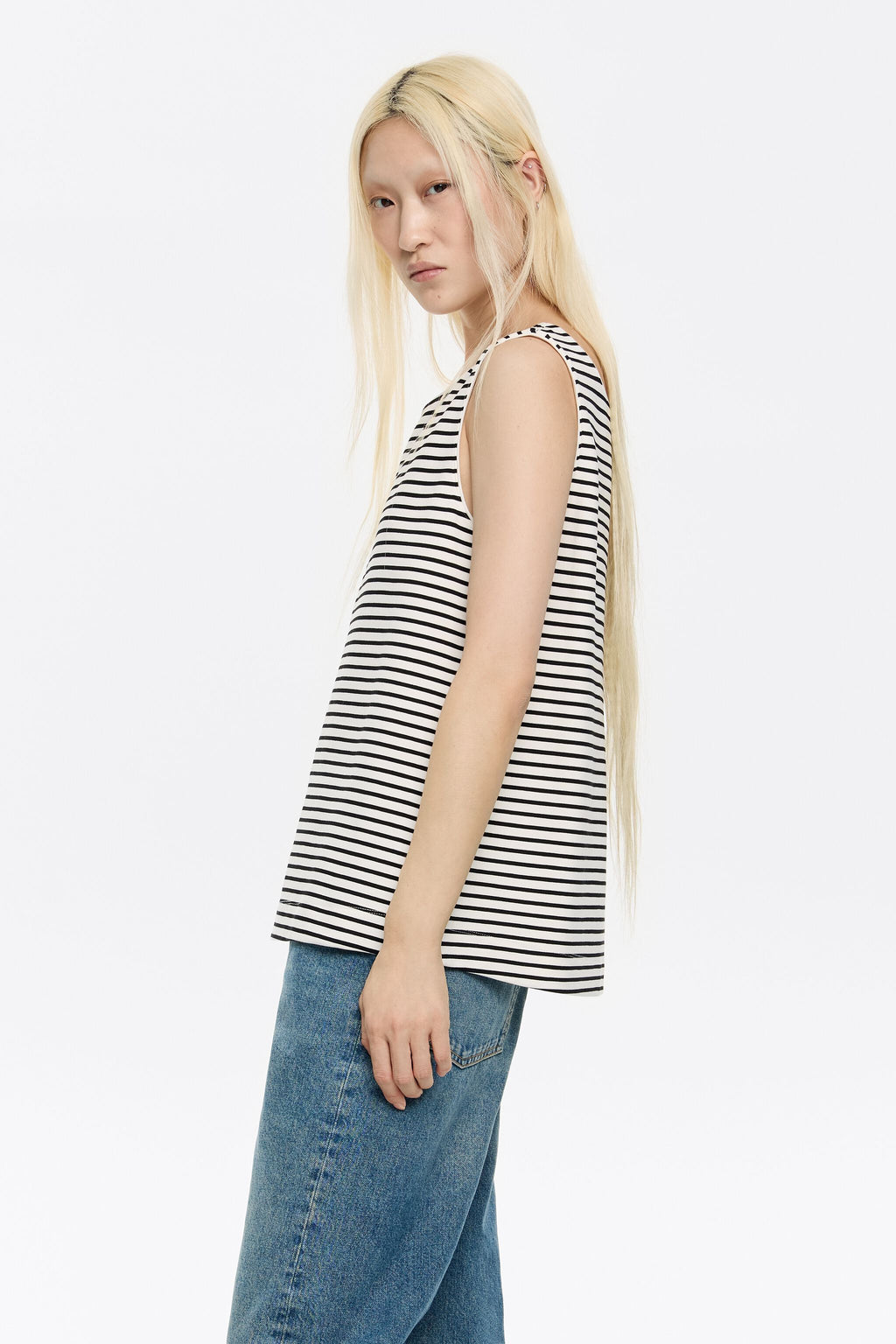 Black striped ponte di roma sleeveless T-shirt