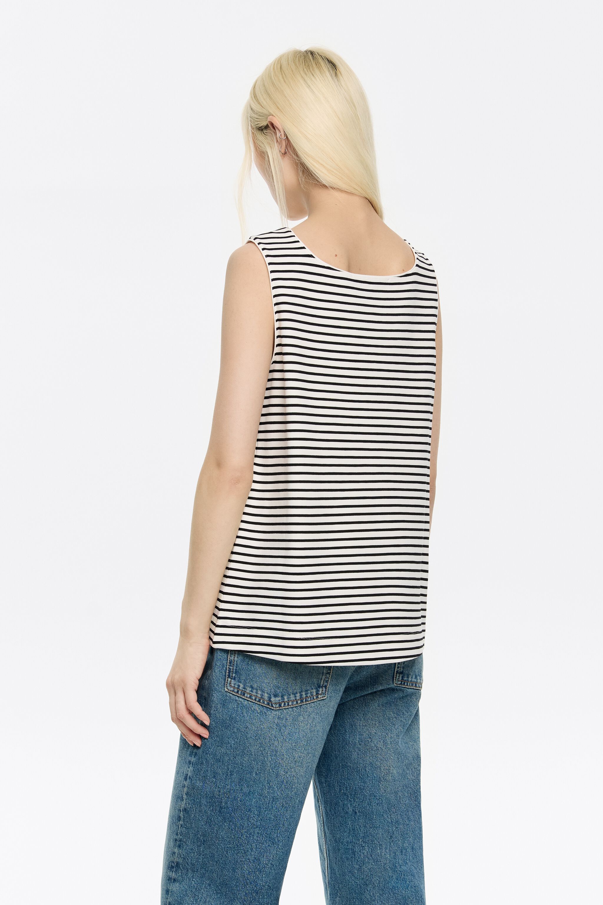Black striped ponte di roma sleeveless T-shirt