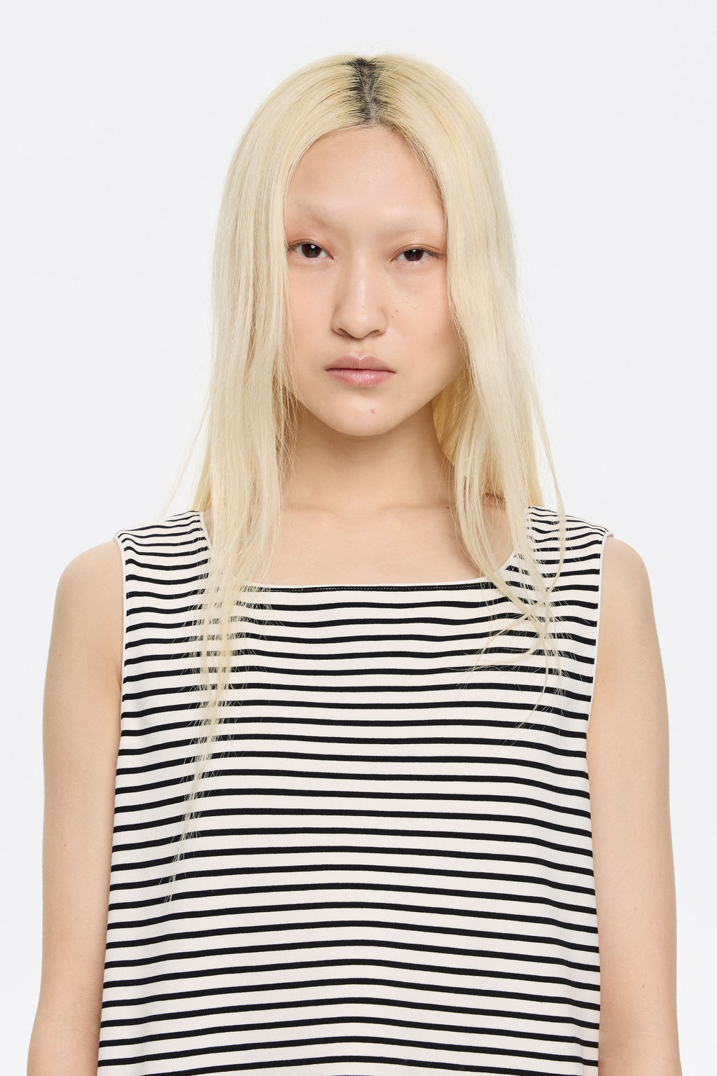 Black striped ponte di roma sleeveless T-shirt