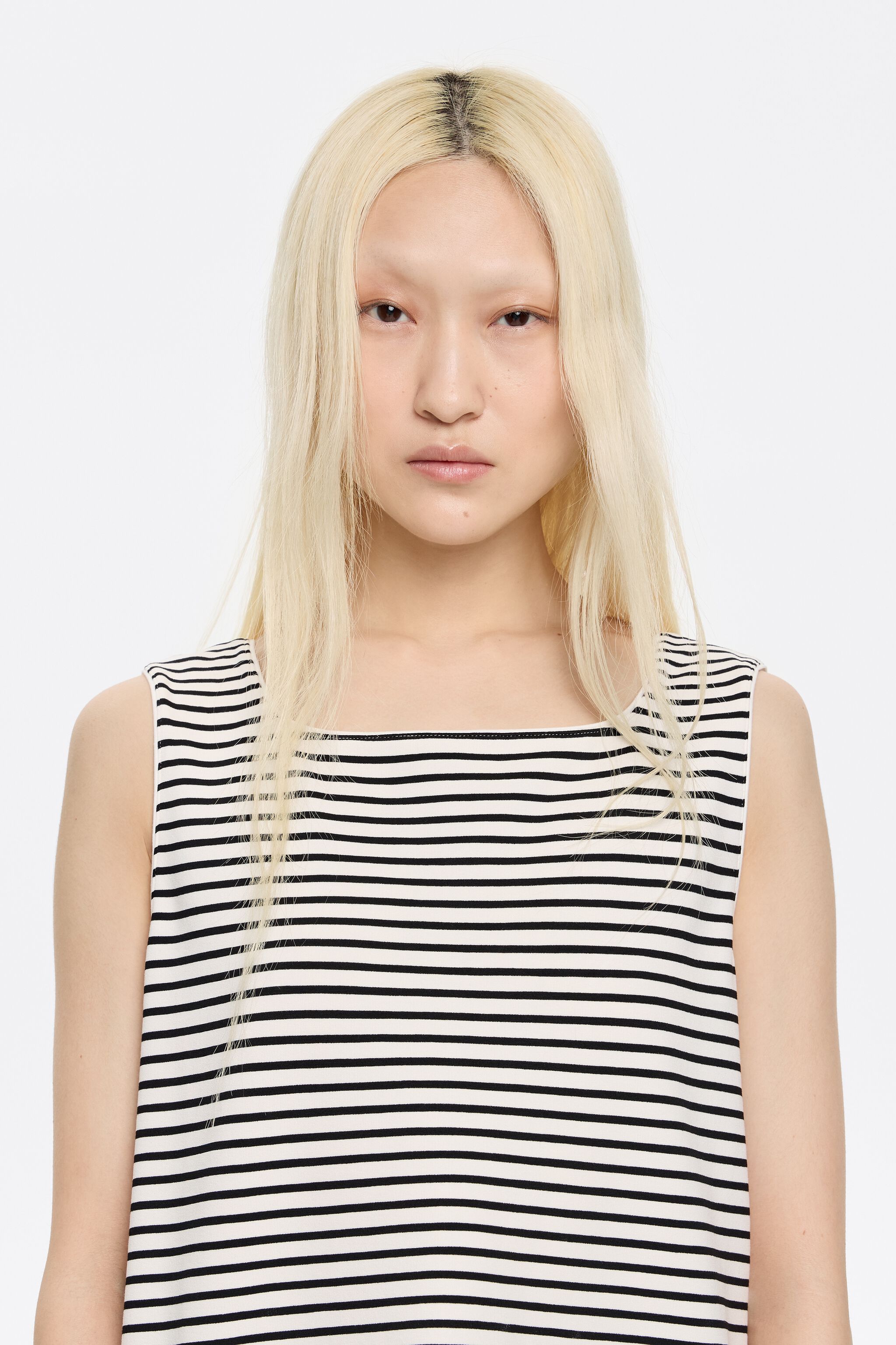 Black striped ponte di roma sleeveless T-shirt
