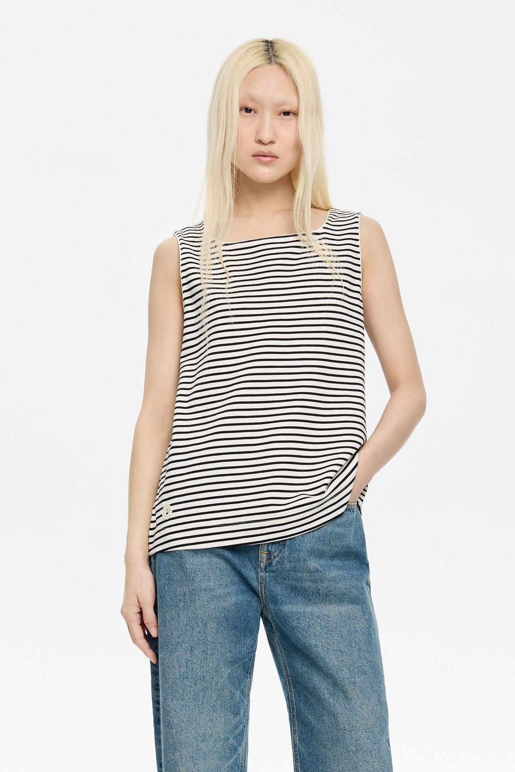 Black striped ponte di roma sleeveless T-shirt