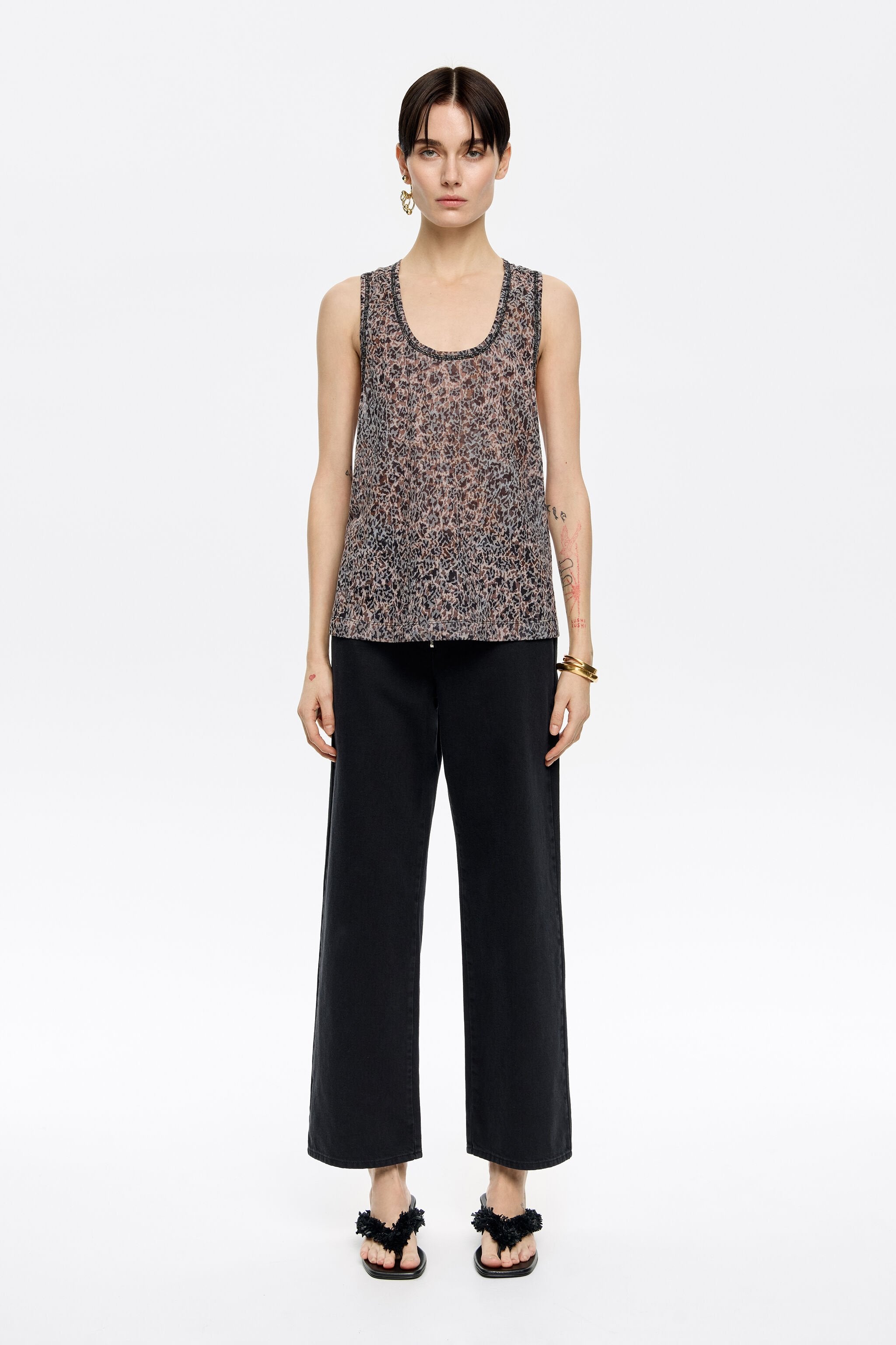 Khaki Cheetah devoré vest top