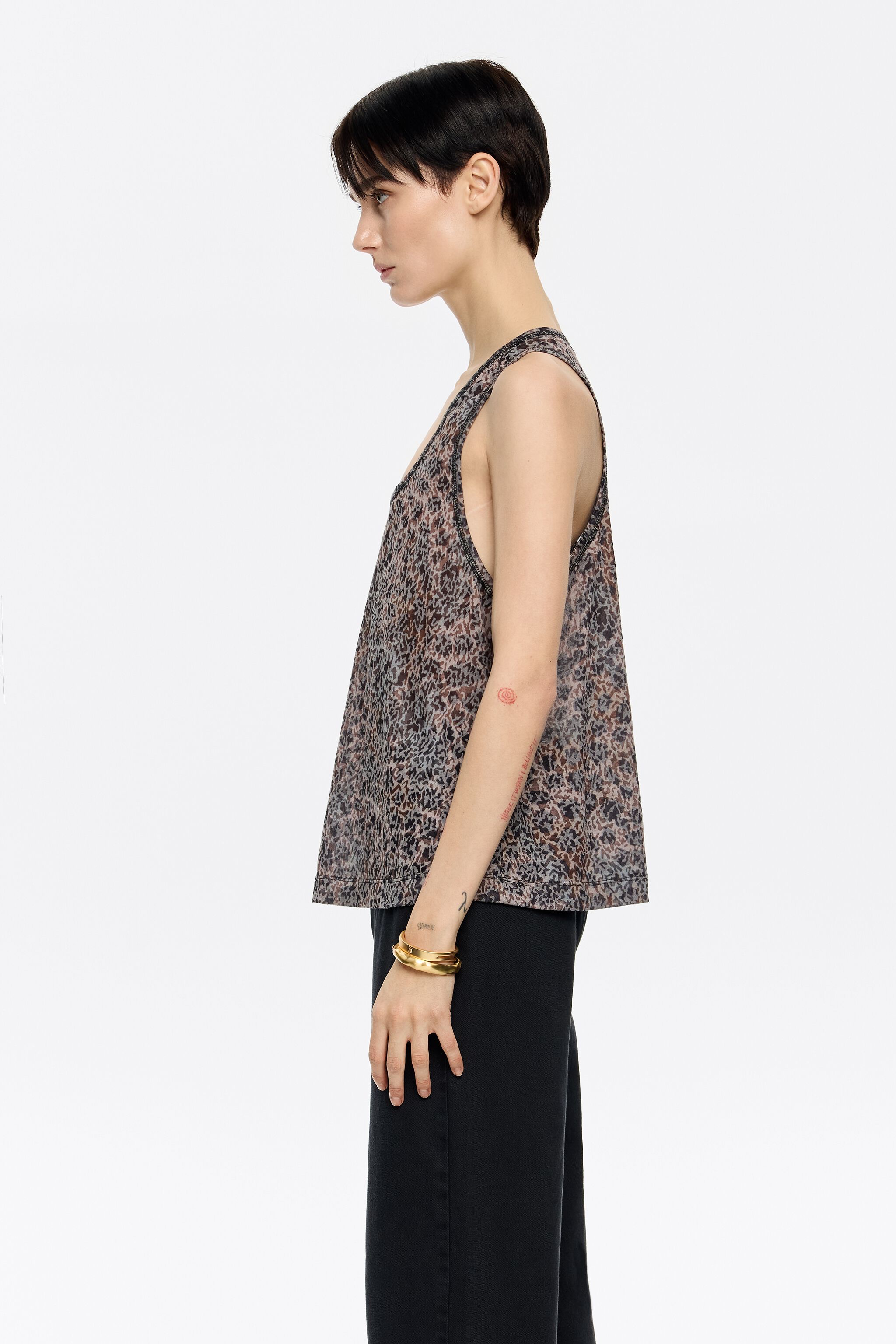 Khaki Cheetah devoré vest top