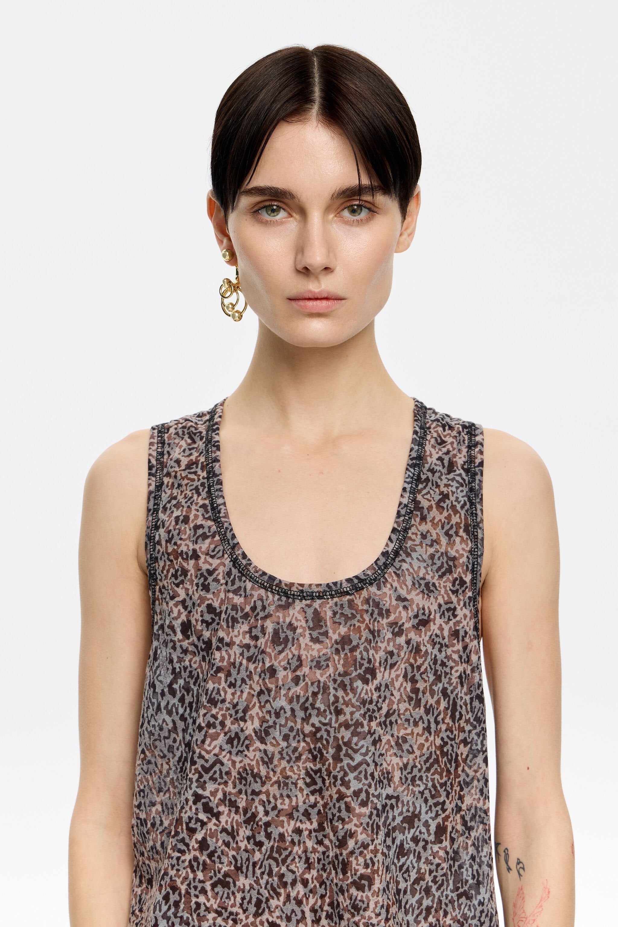 Khaki Cheetah devoré vest top