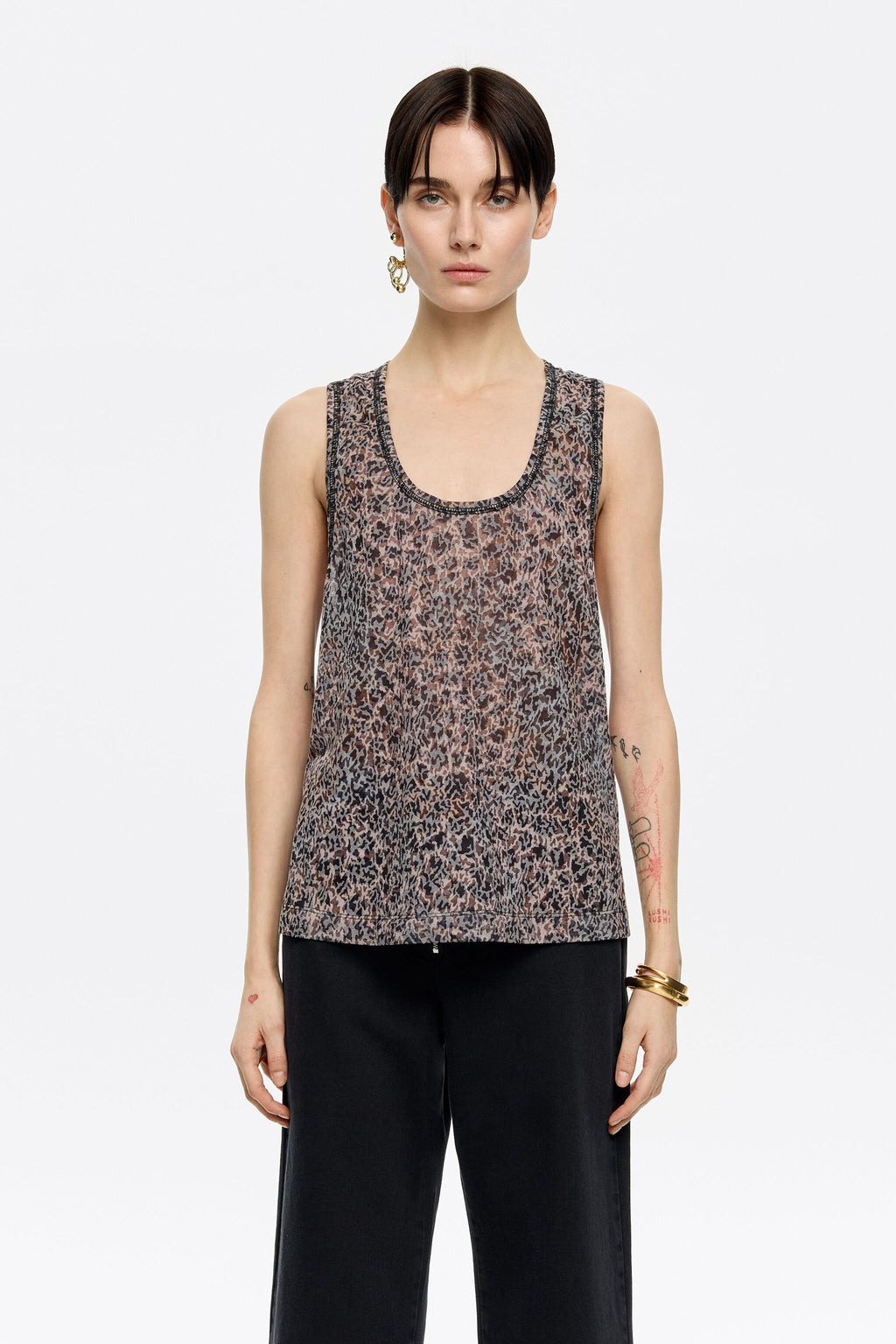 Khaki Cheetah devoré vest top