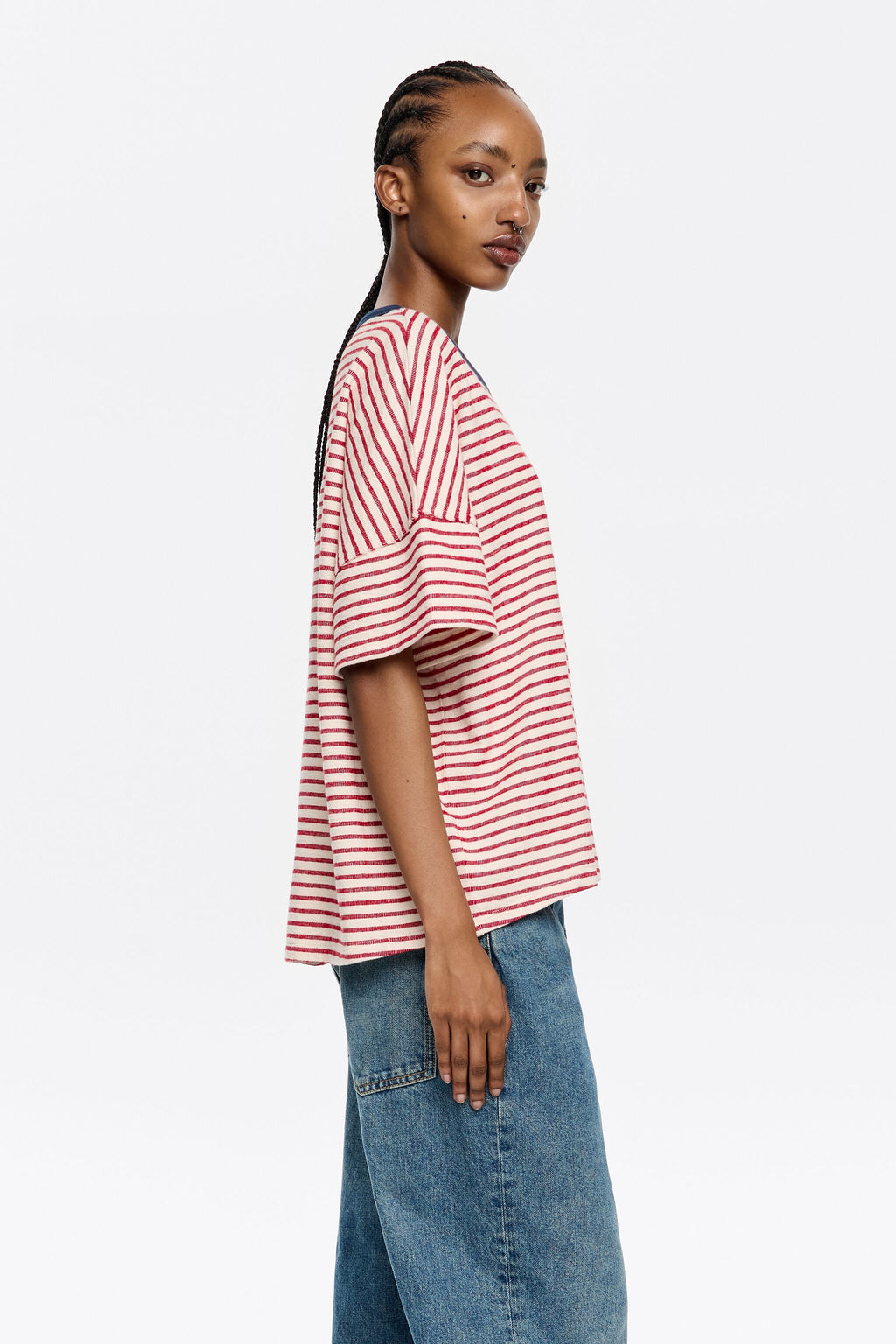 Red striped cotton boxy T-shirt
