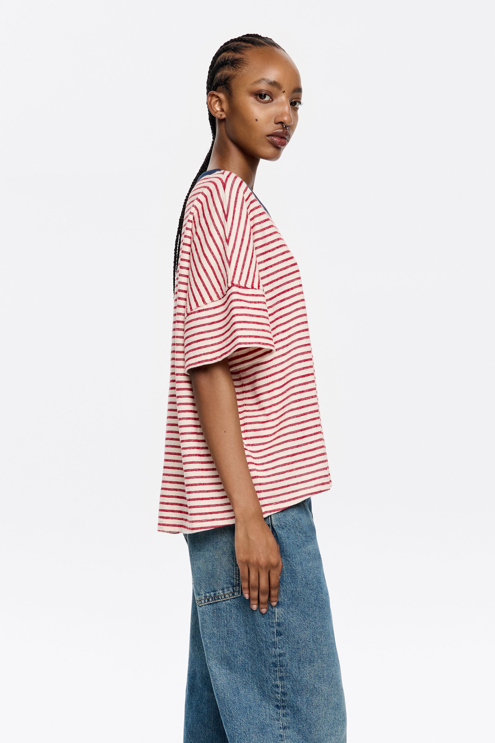 Red striped cotton boxy T-shirt