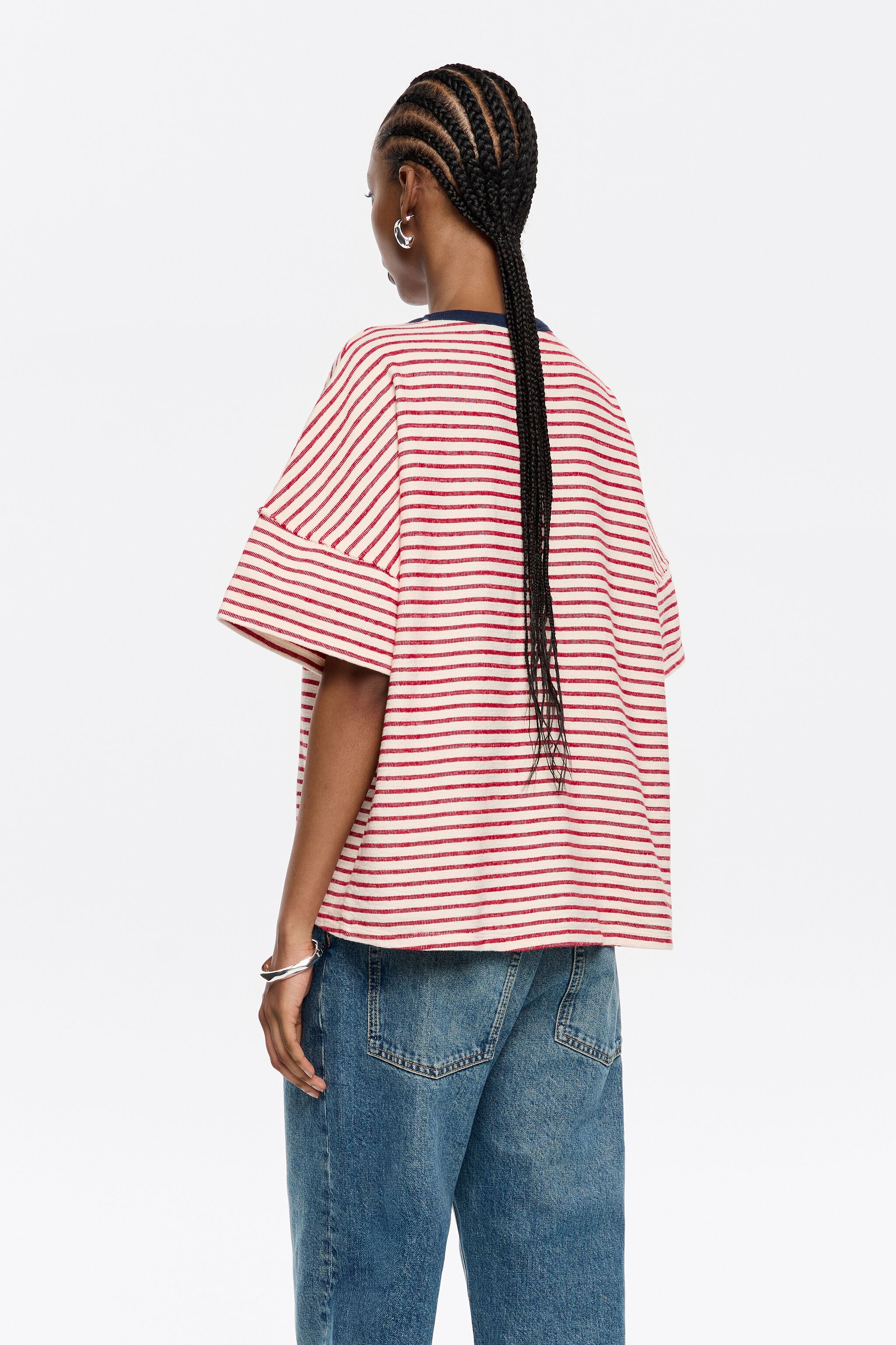 Red striped cotton boxy T-shirt