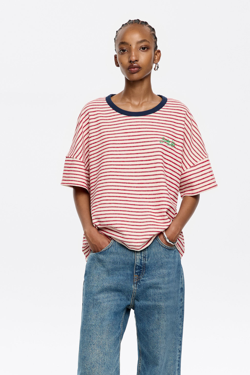 Red striped cotton boxy T-shirt
