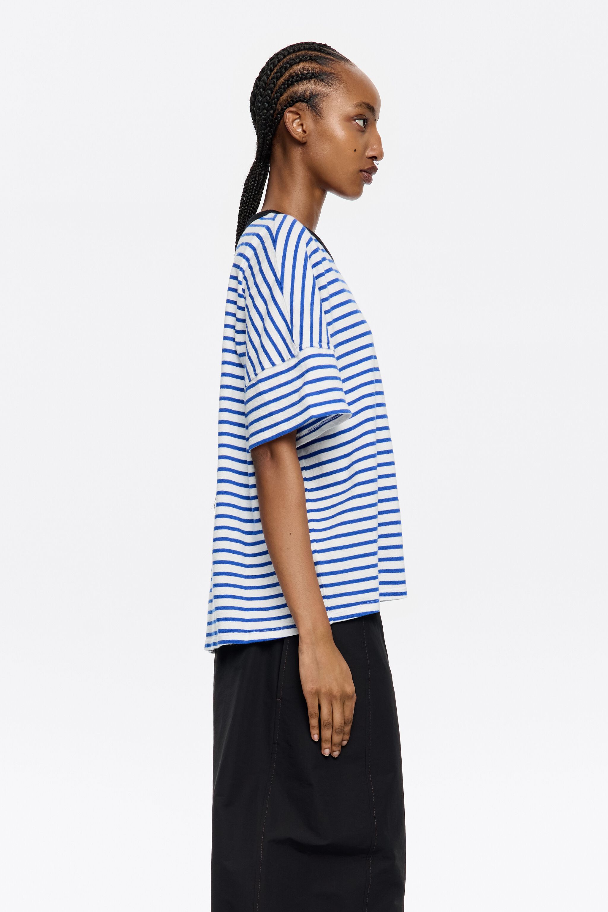 Blue striped cotton boxy T-shirt