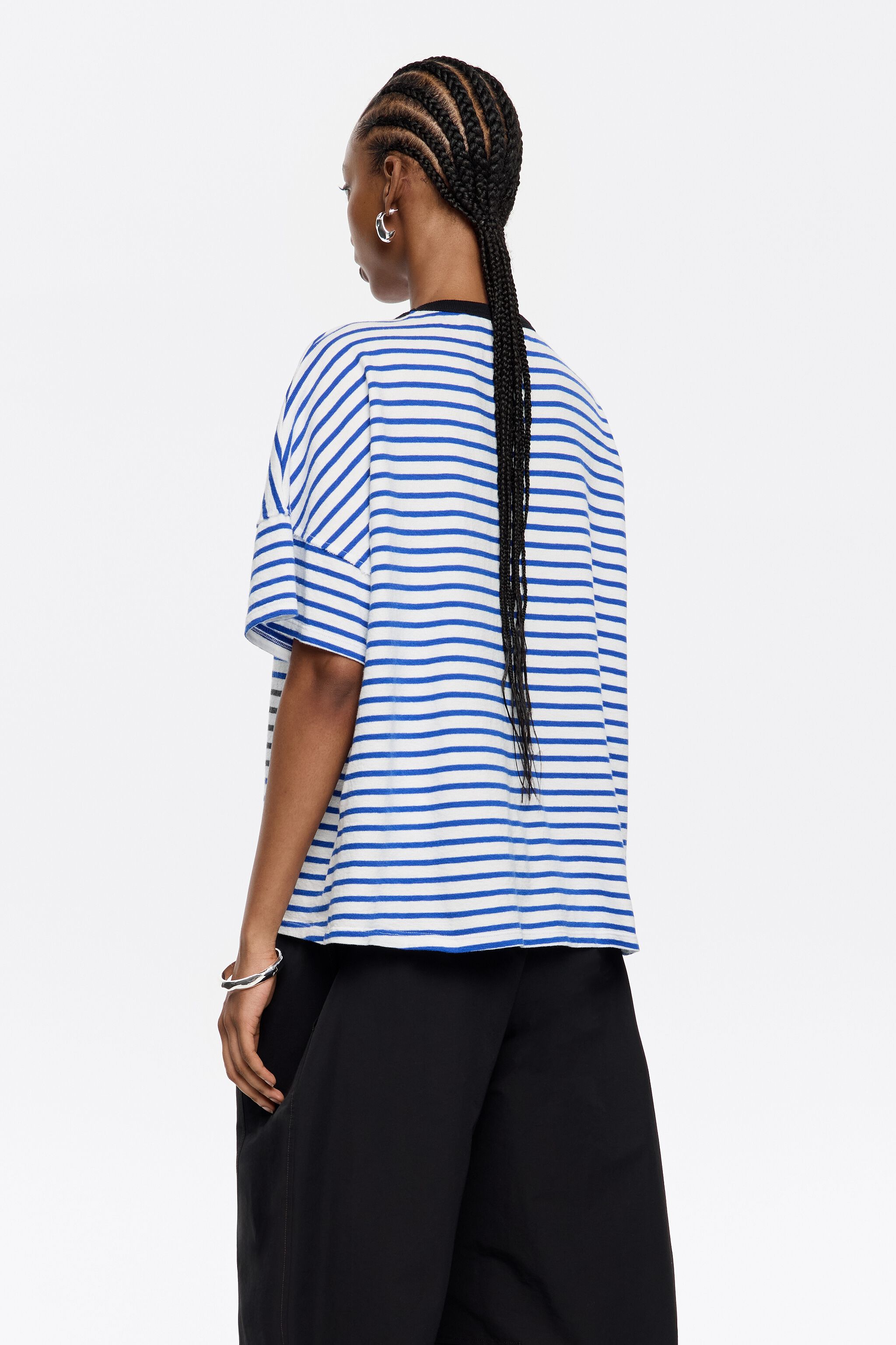 Blue striped cotton boxy T-shirt