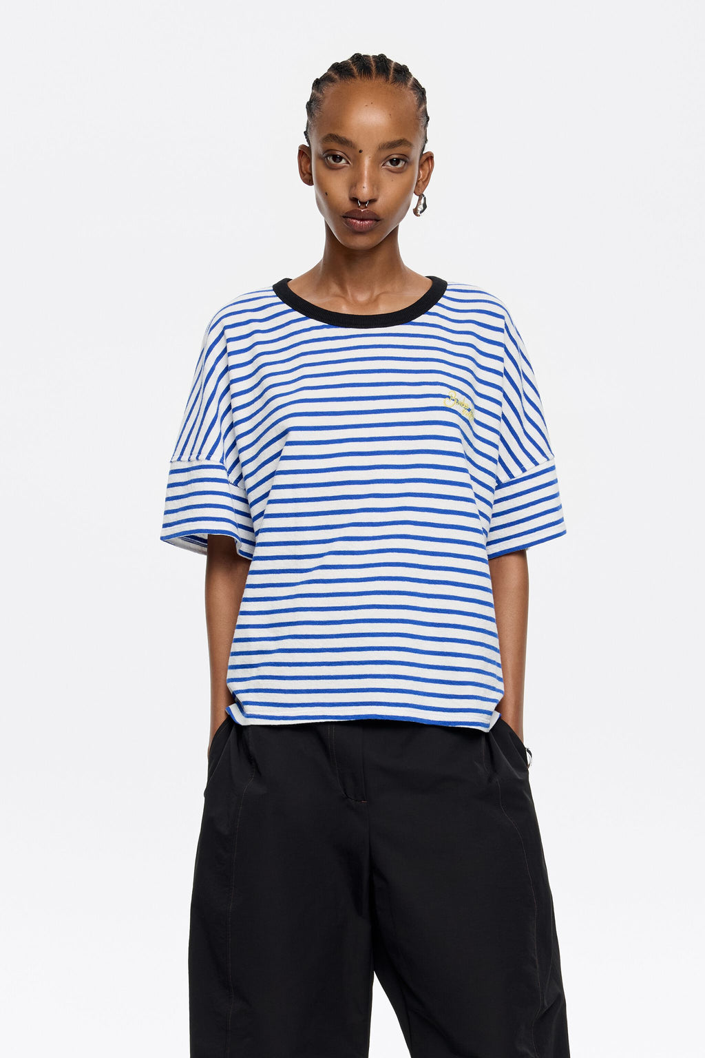 Blue striped cotton boxy T-shirt