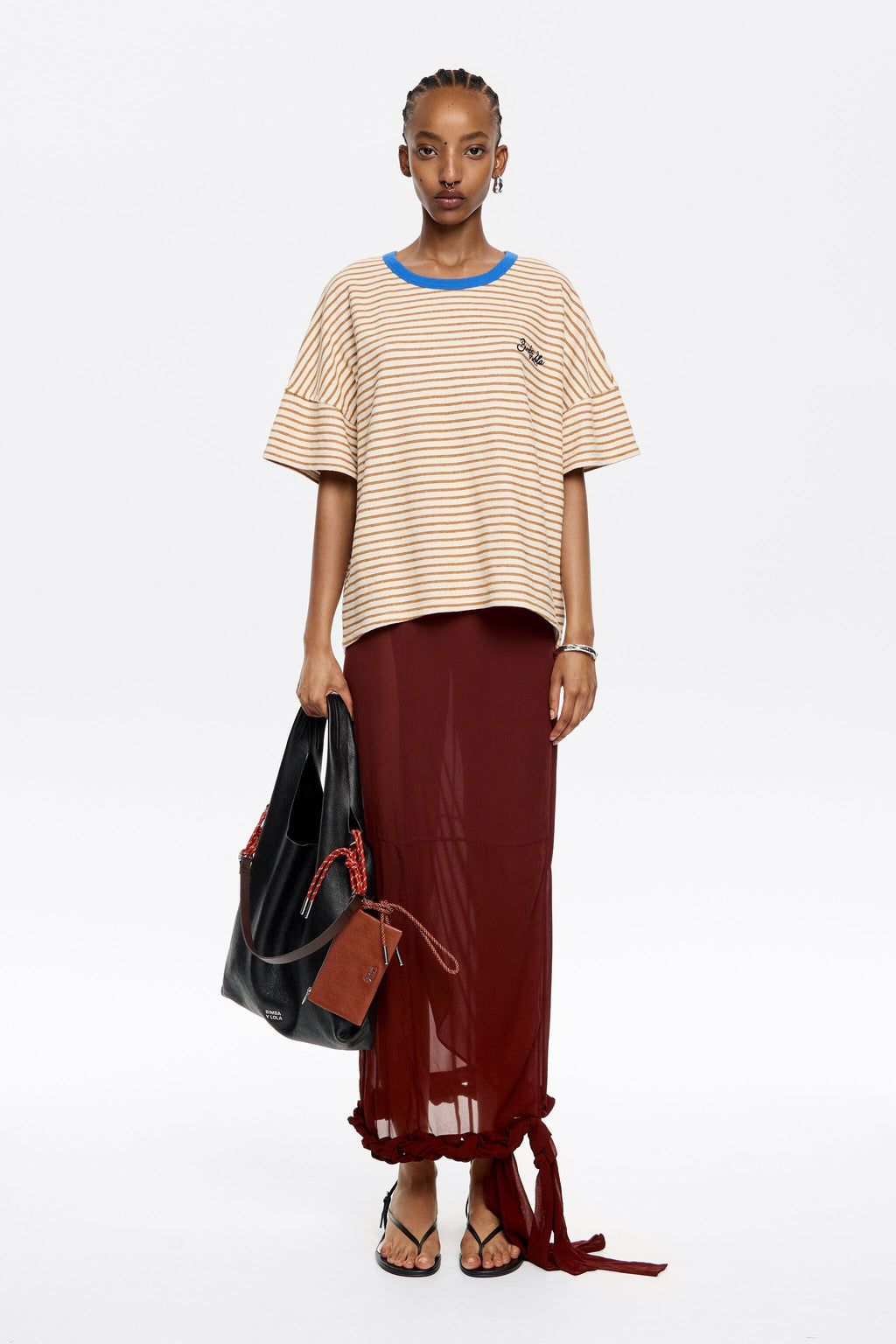 Caramel striped cotton boxy T-shirt