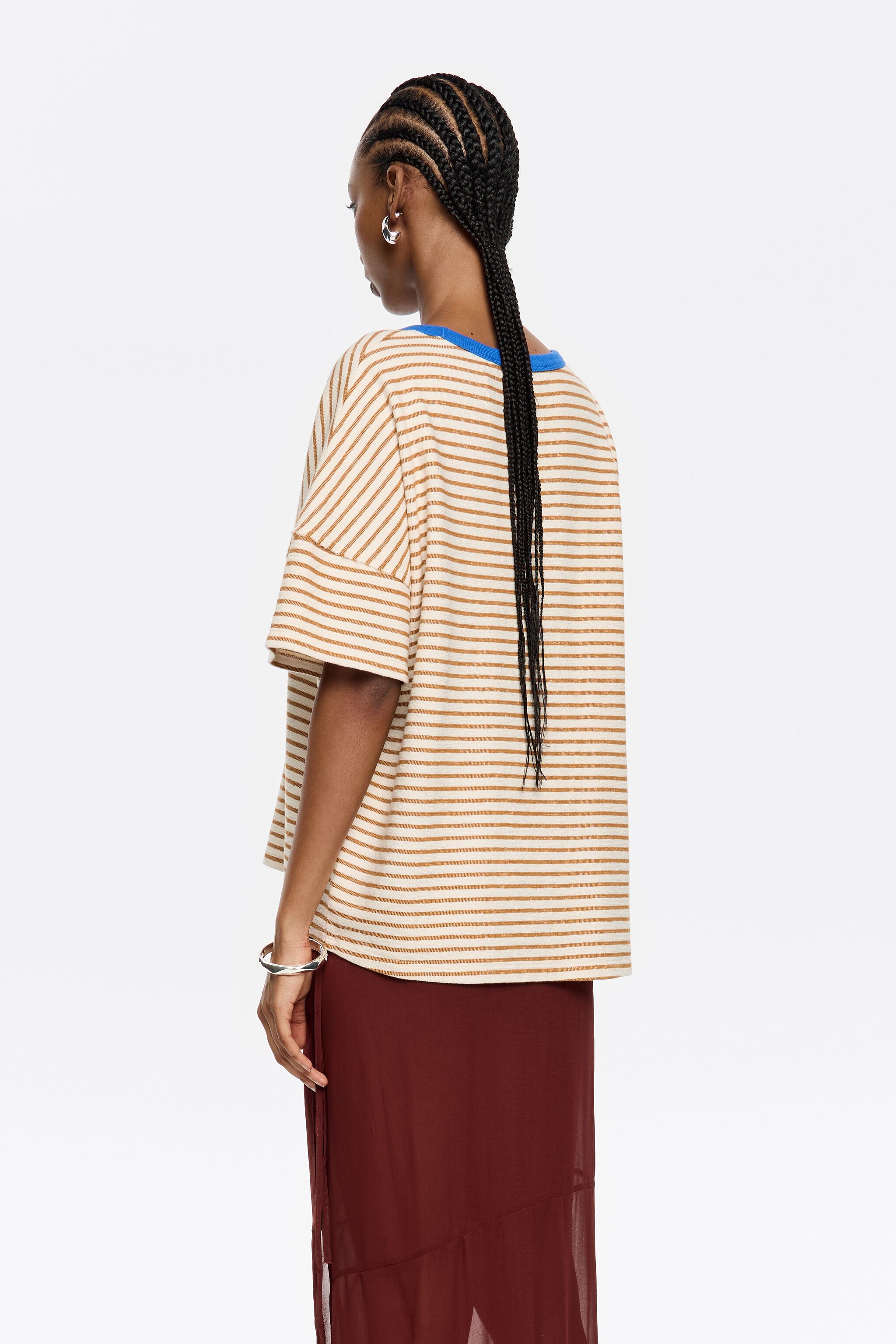 Caramel striped cotton boxy T-shirt