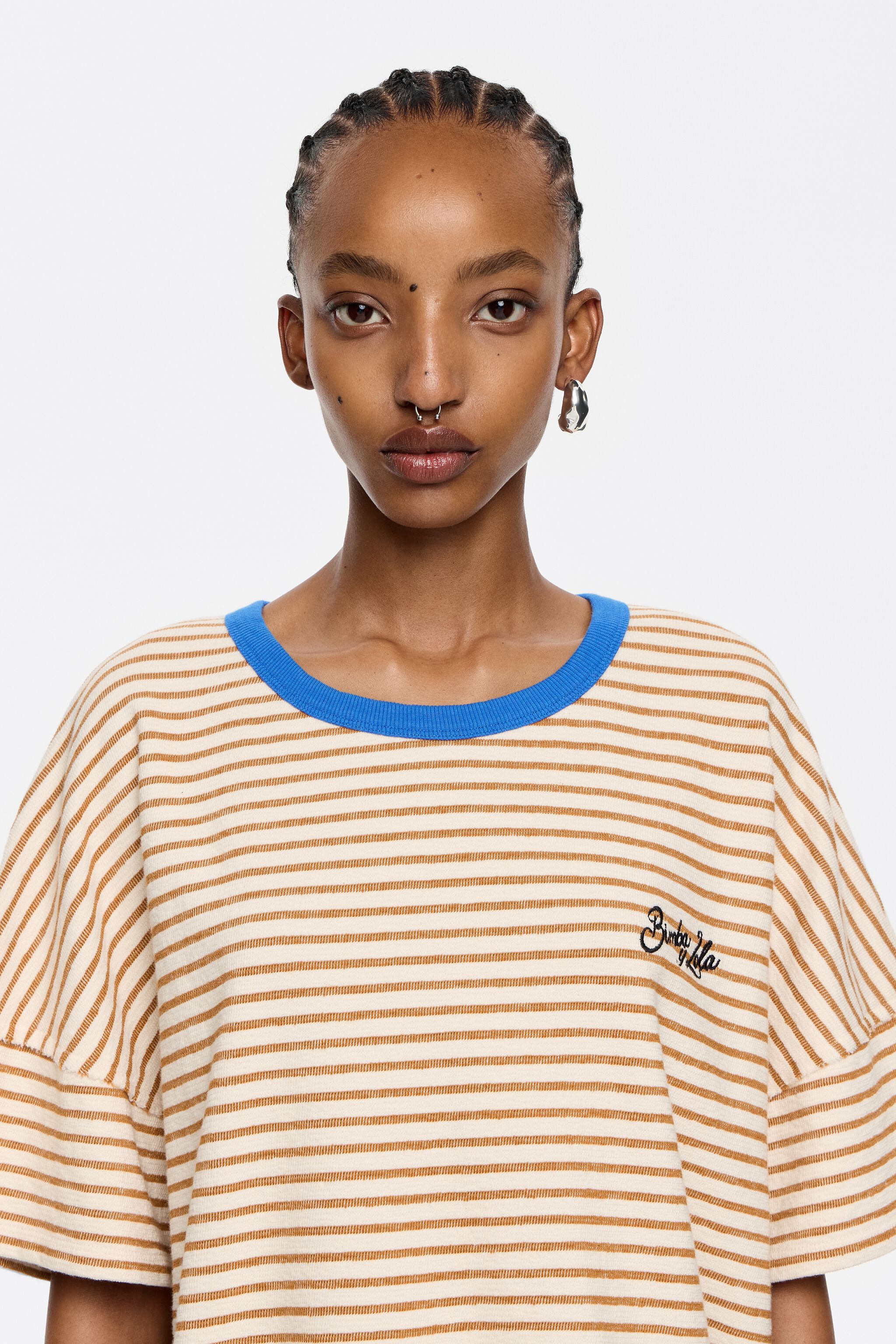 Caramel striped cotton boxy T-shirt