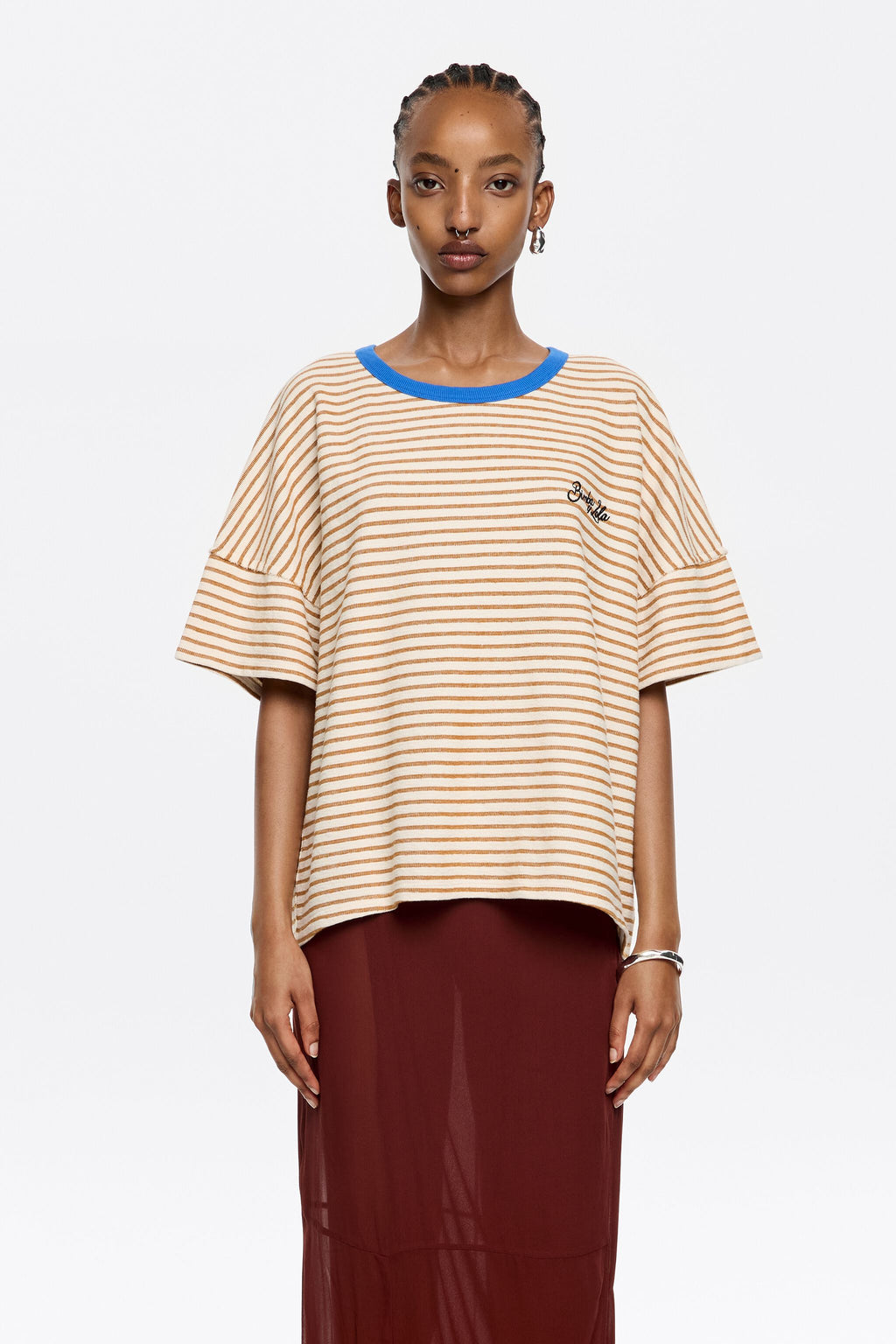 Caramel striped cotton boxy T-shirt