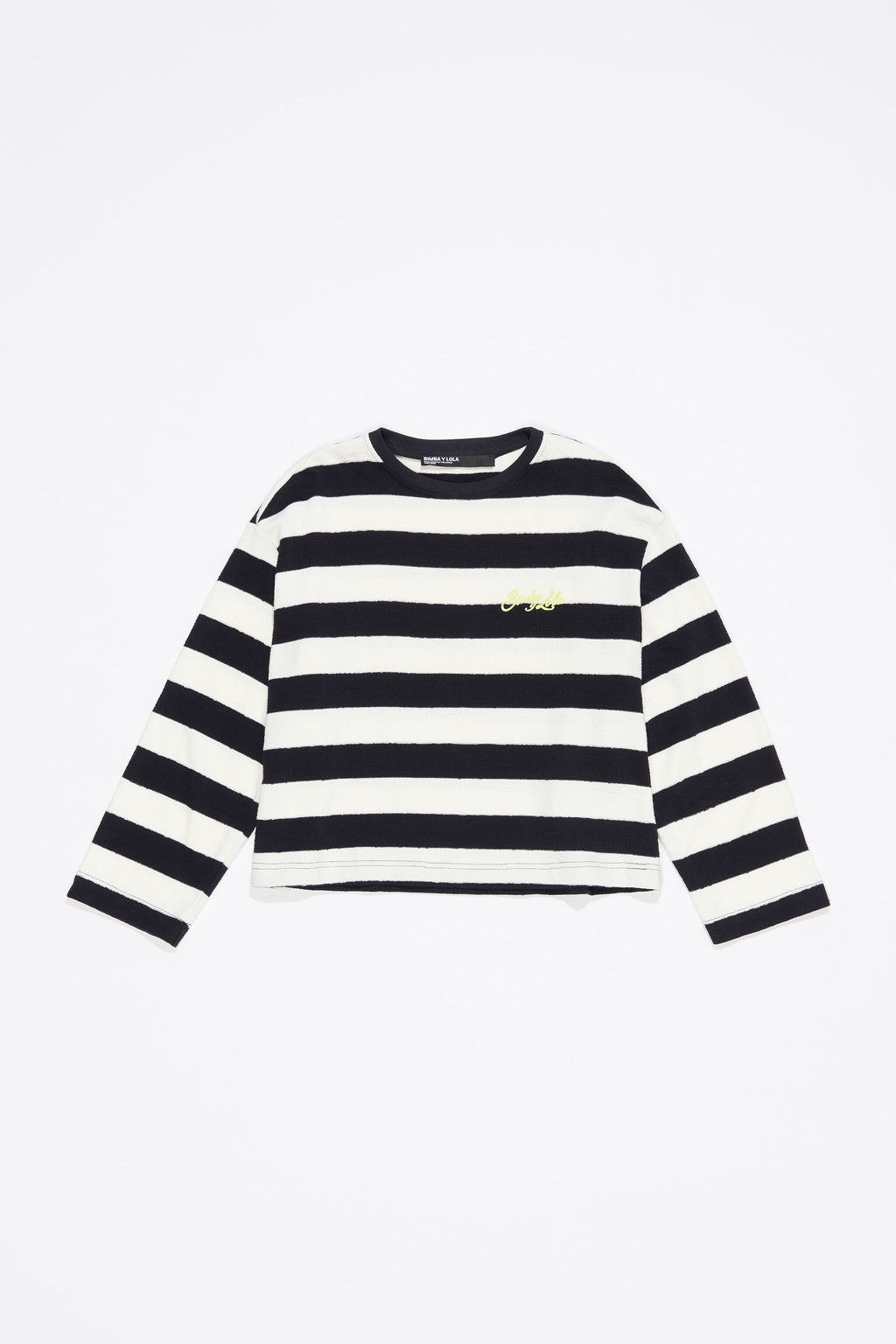 Navy blue striped cotton straight T-shirt