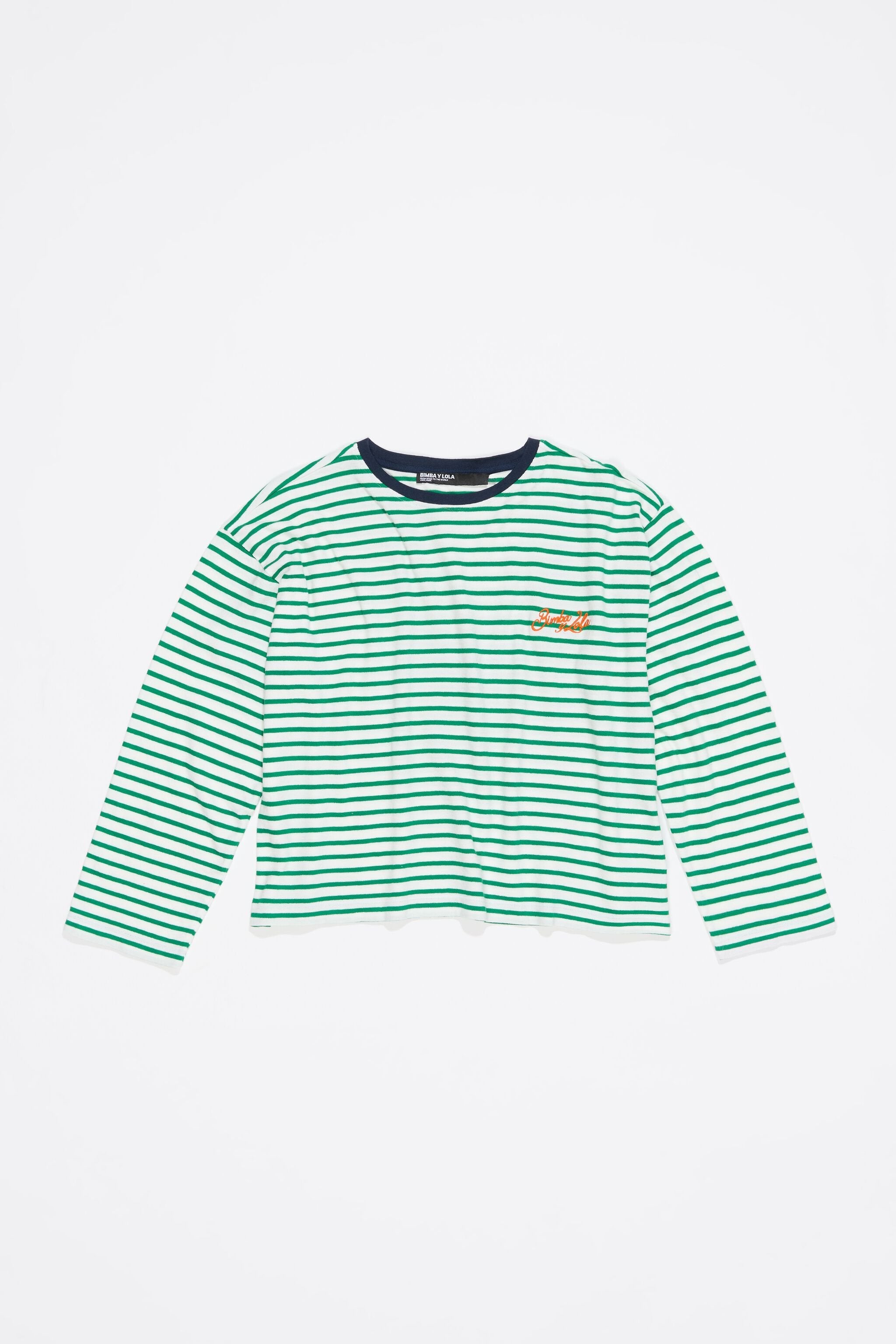 Green striped cotton straight T-shirt