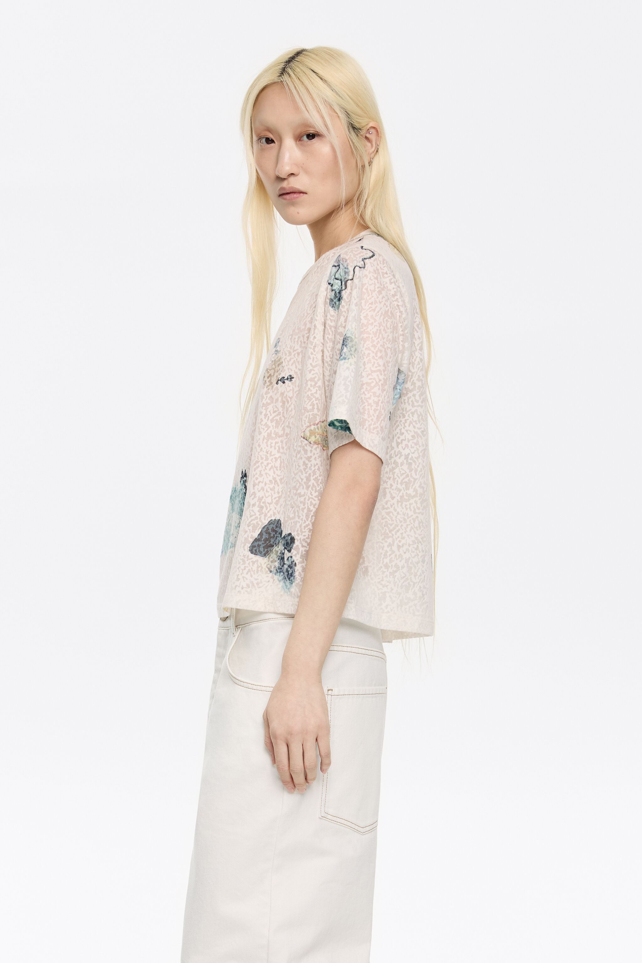 Ivory Chameleon devoré boxy T-shirt