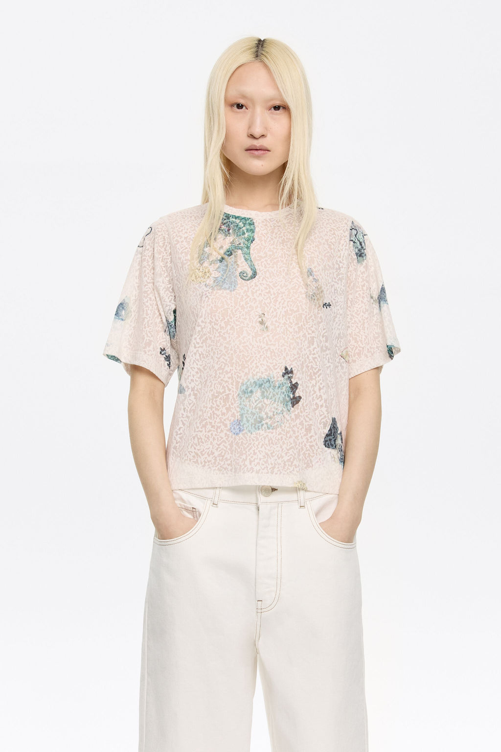 Ivory Chameleon devoré boxy T-shirt
