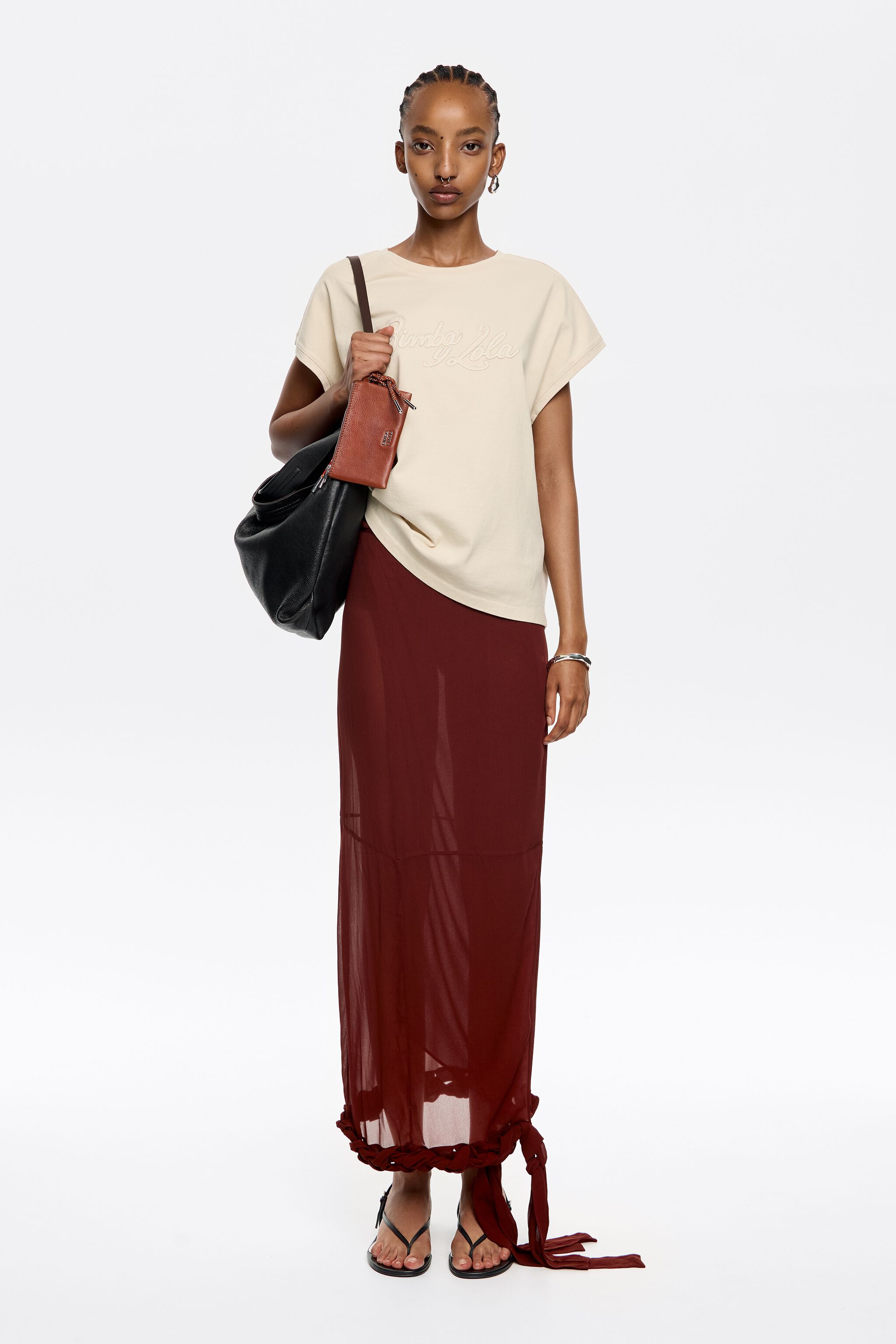 Light khaki cotton logo T-shirt