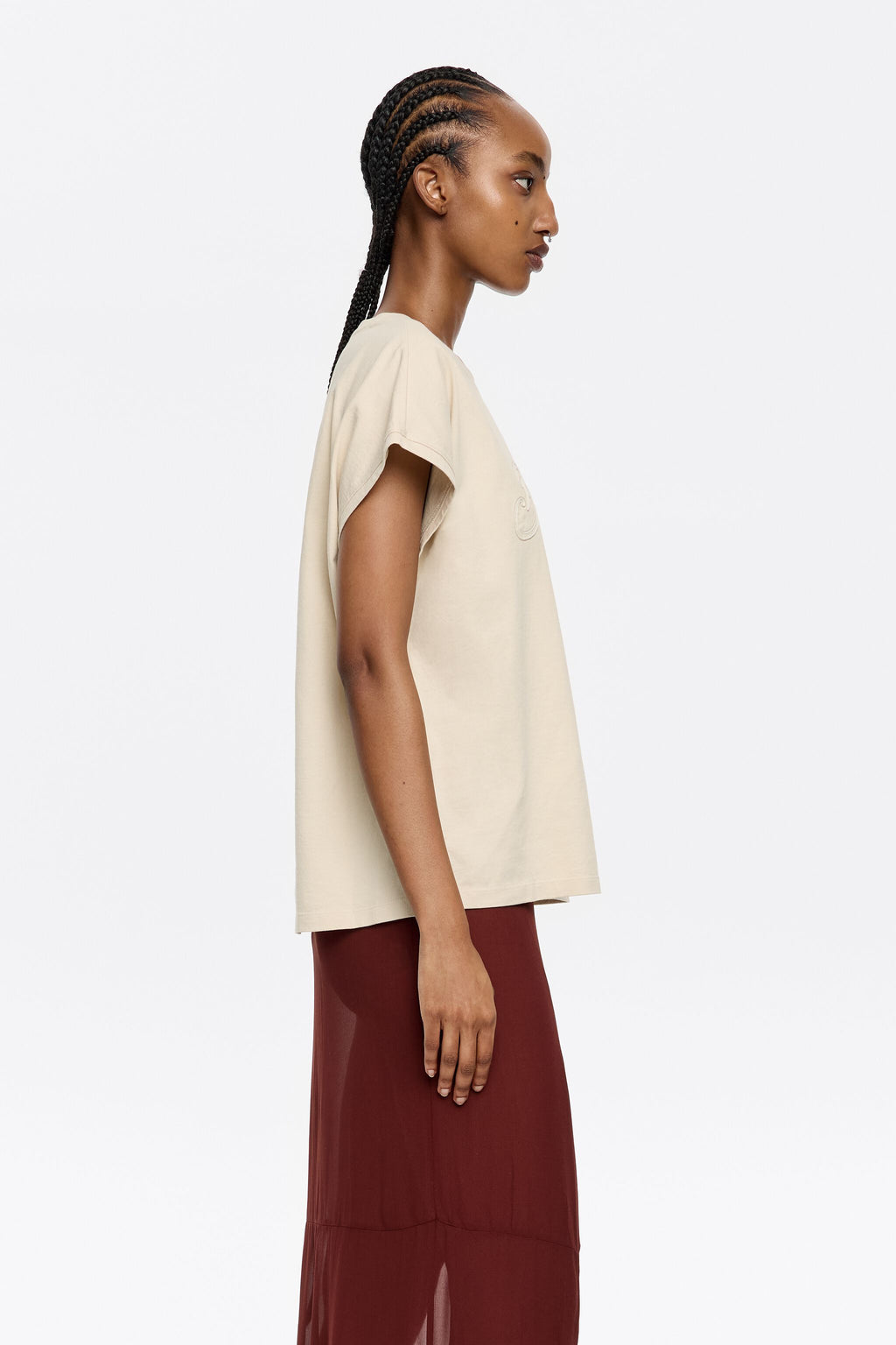 Light khaki cotton logo T-shirt