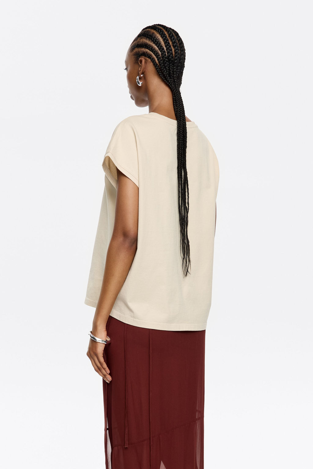 Light khaki cotton logo T-shirt