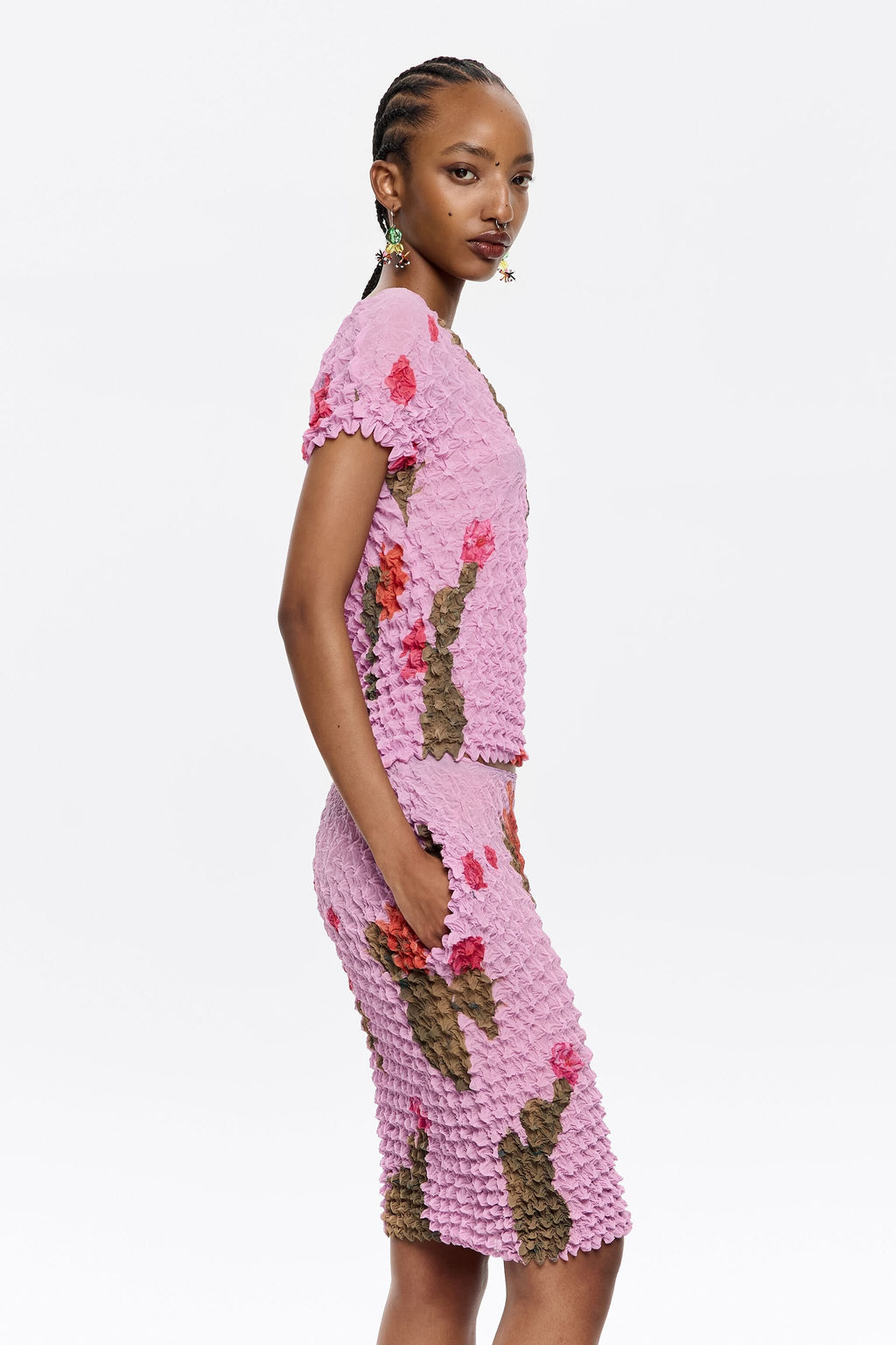 Pink Cactus fitted cropped T-shirt