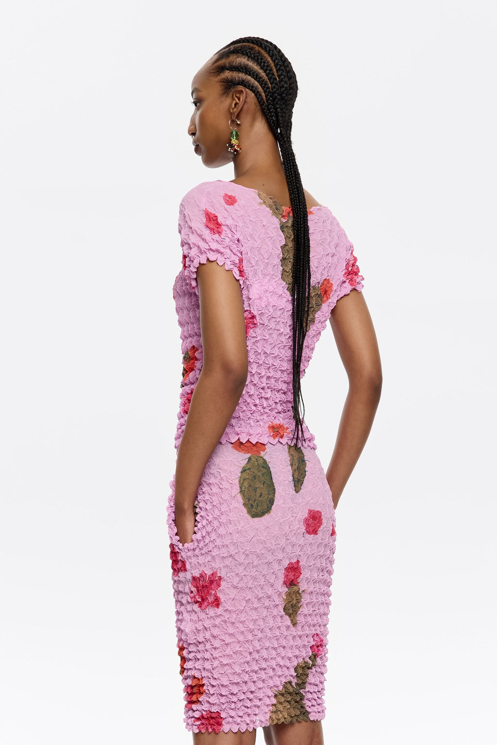 Pink Cactus fitted cropped T-shirt