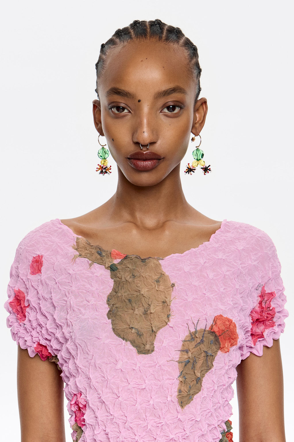 Pink Cactus fitted cropped T-shirt