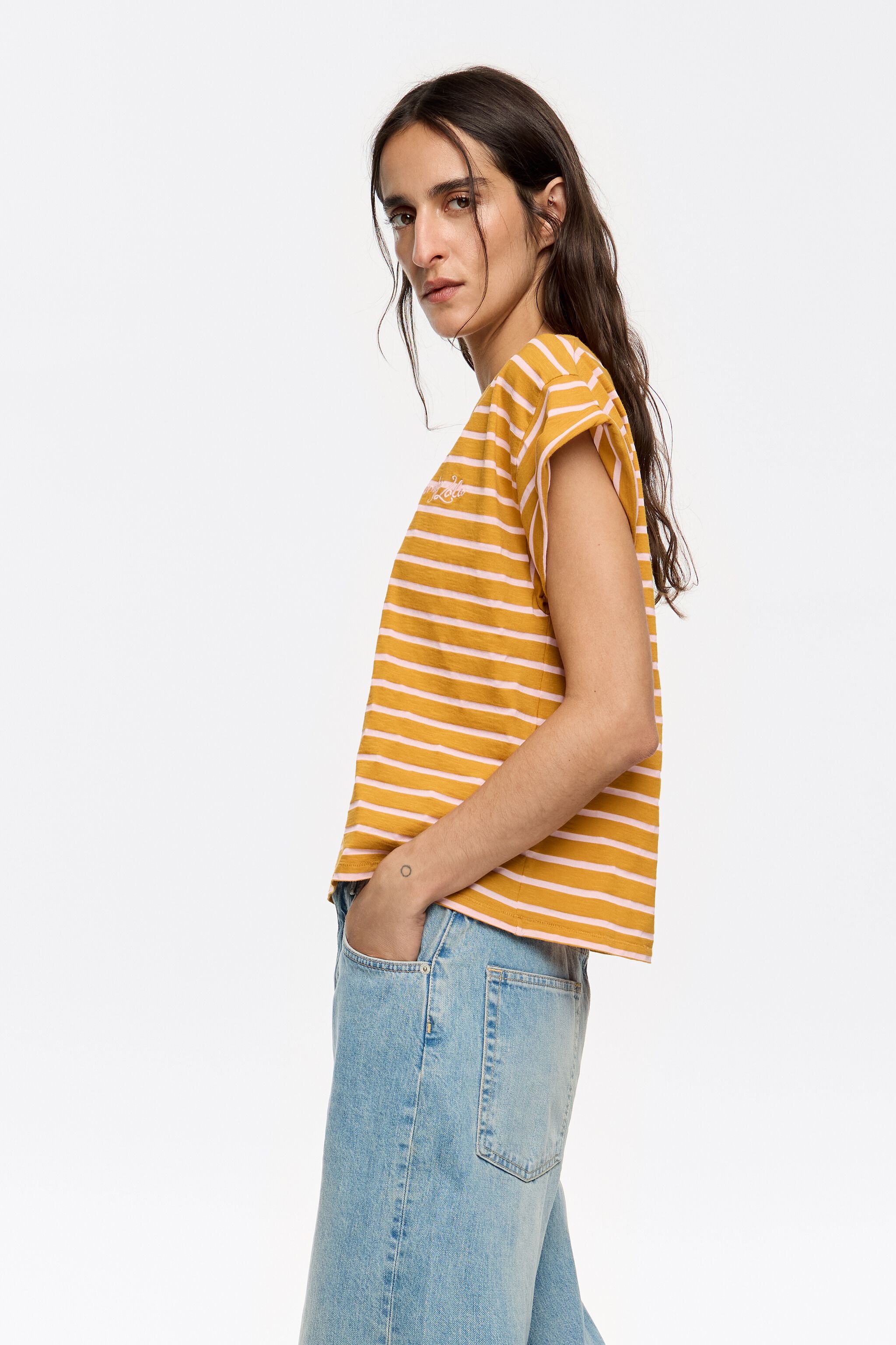 Caramel striped boxy T-shirt
