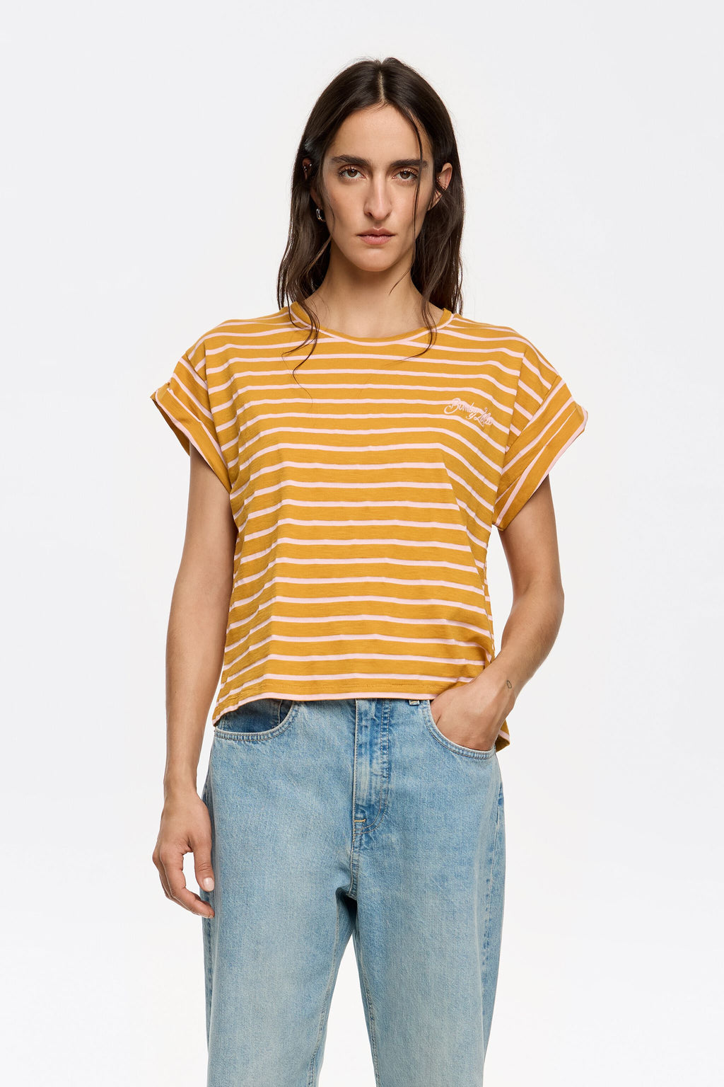 Caramel striped boxy T-shirt